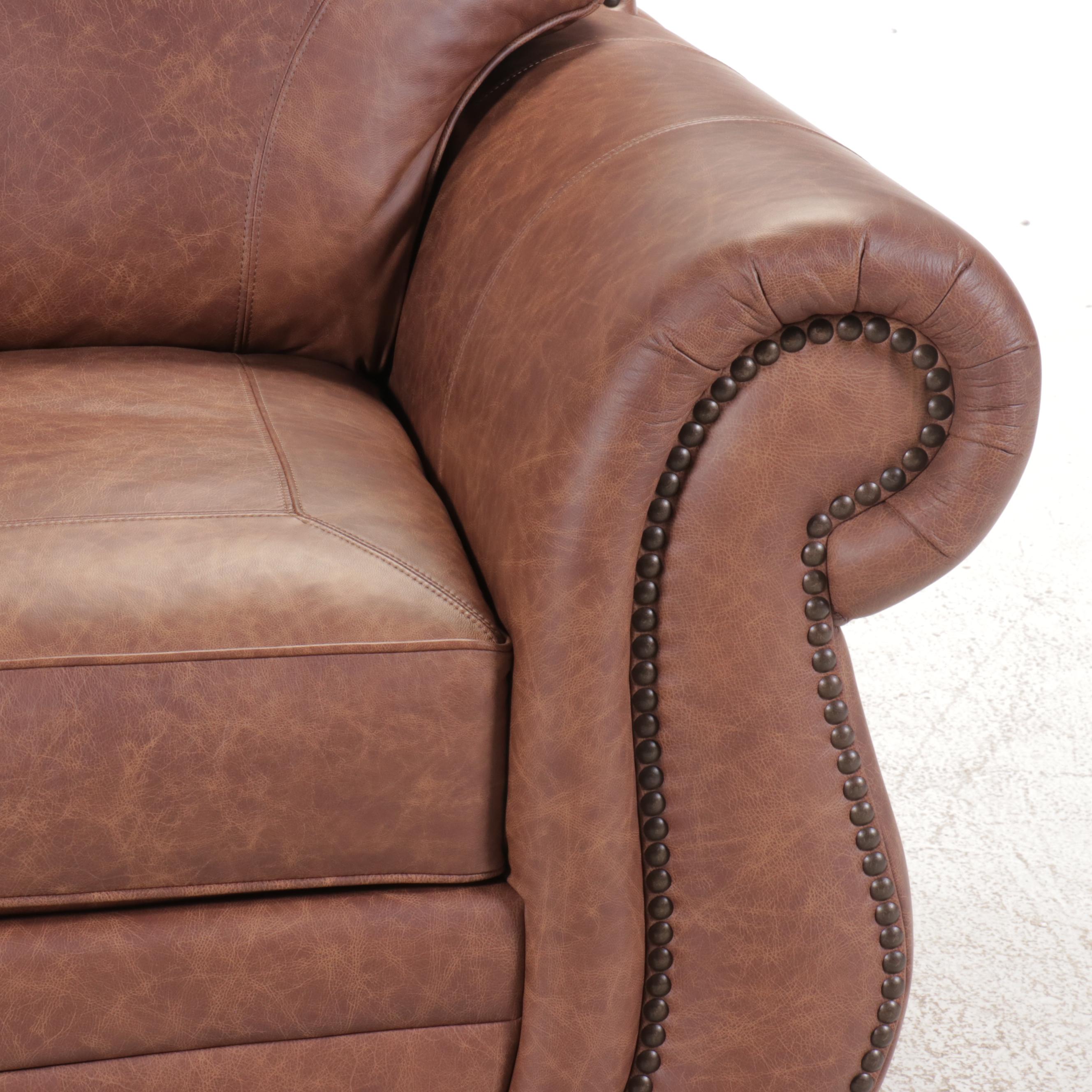 Artistic Leathers Contemporary Leather Upholstered Roll Arm Loveseat