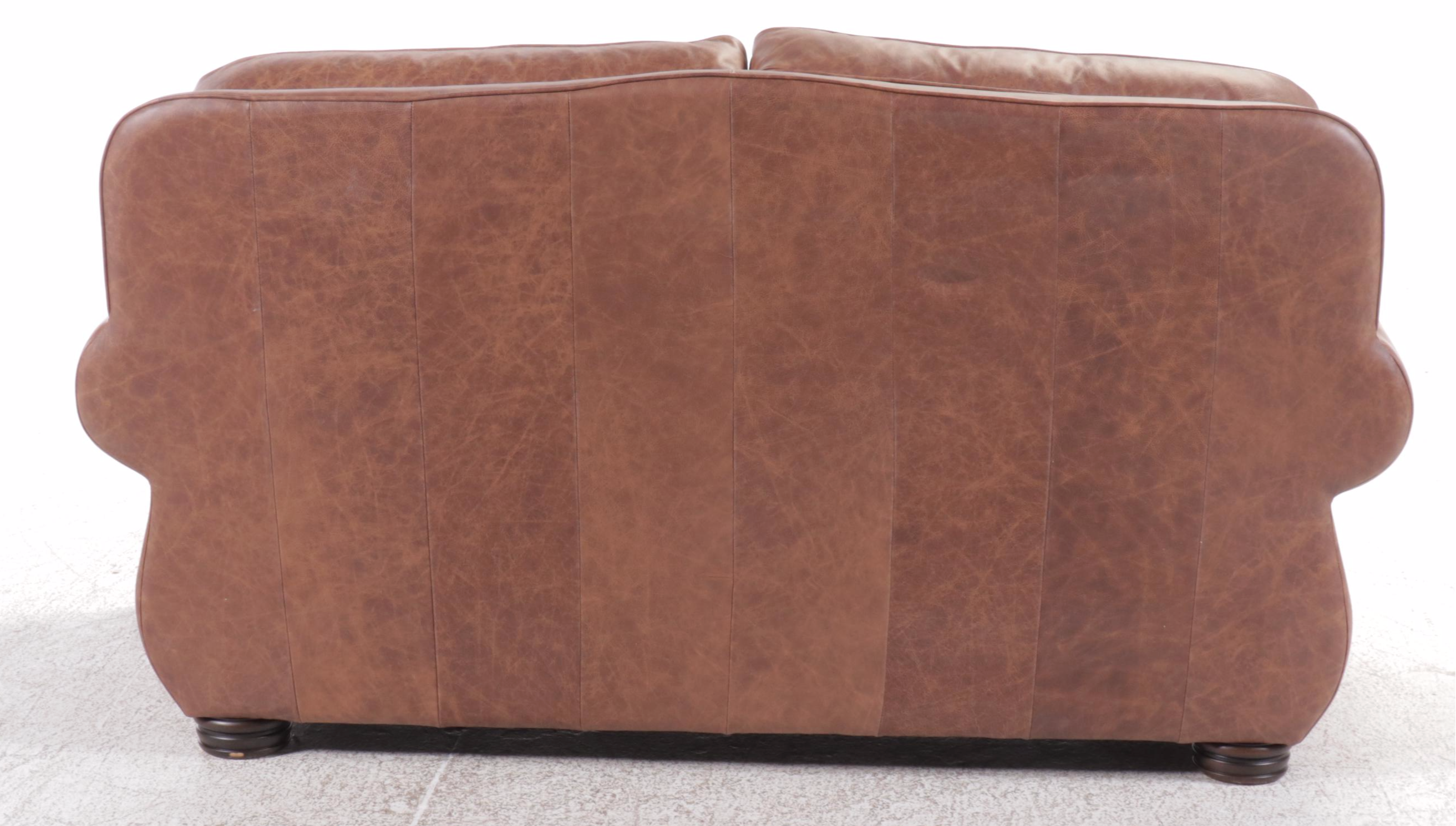 Artistic Leathers Contemporary Leather Upholstered Roll Arm Loveseat