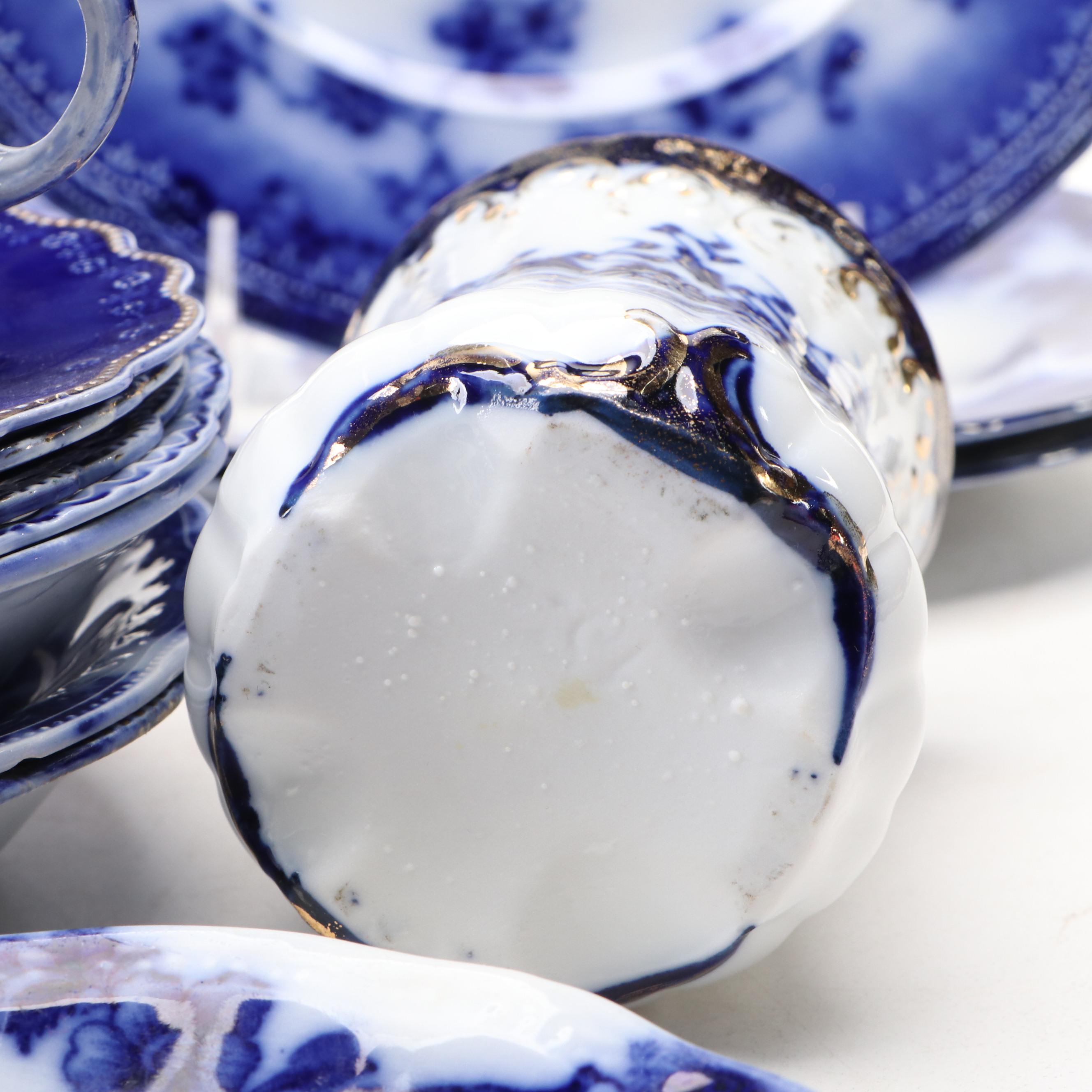 Victorian Flow Blue Plates and Other Tableware, Late 19th Century