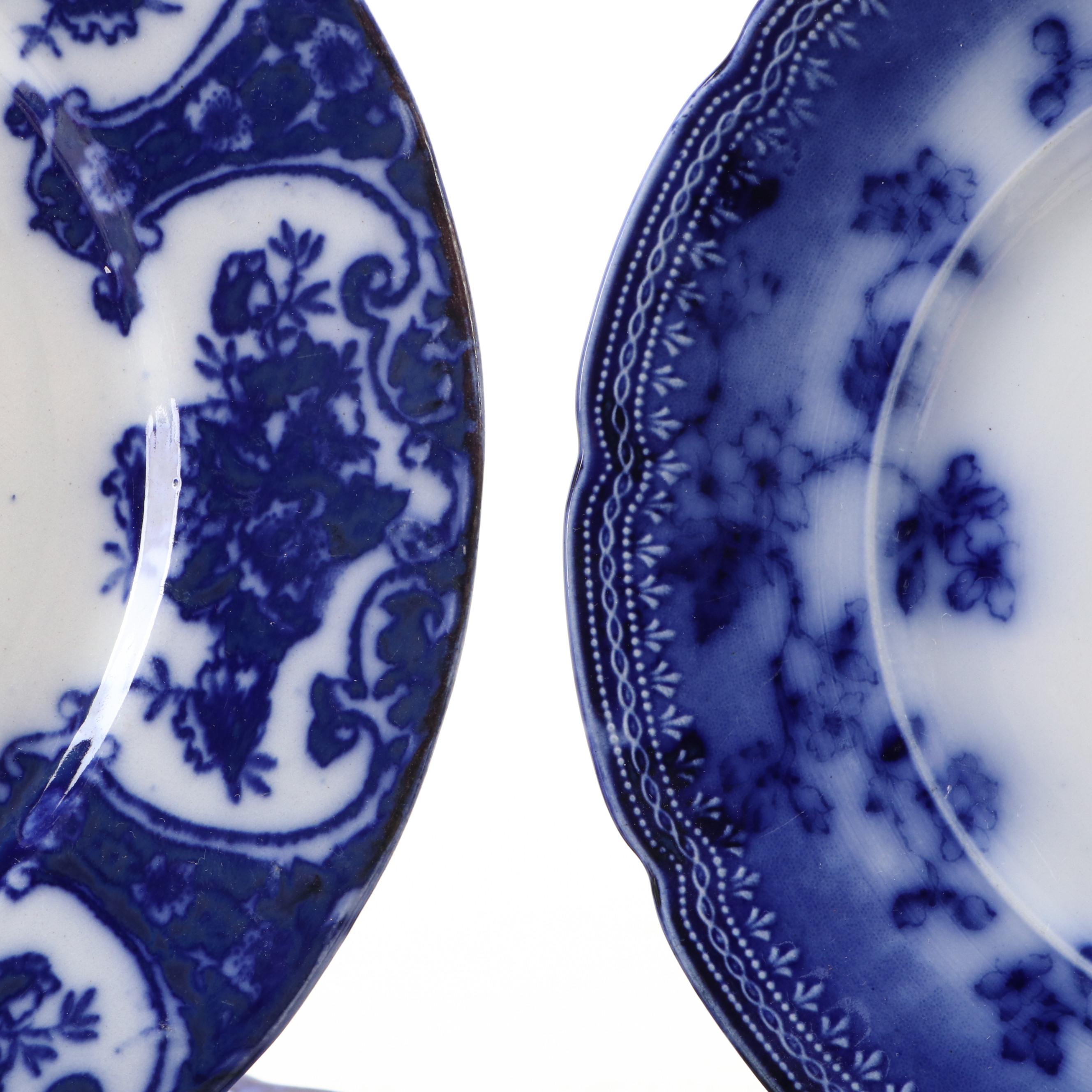 Victorian Flow Blue Plates and Other Tableware, Late 19th Century