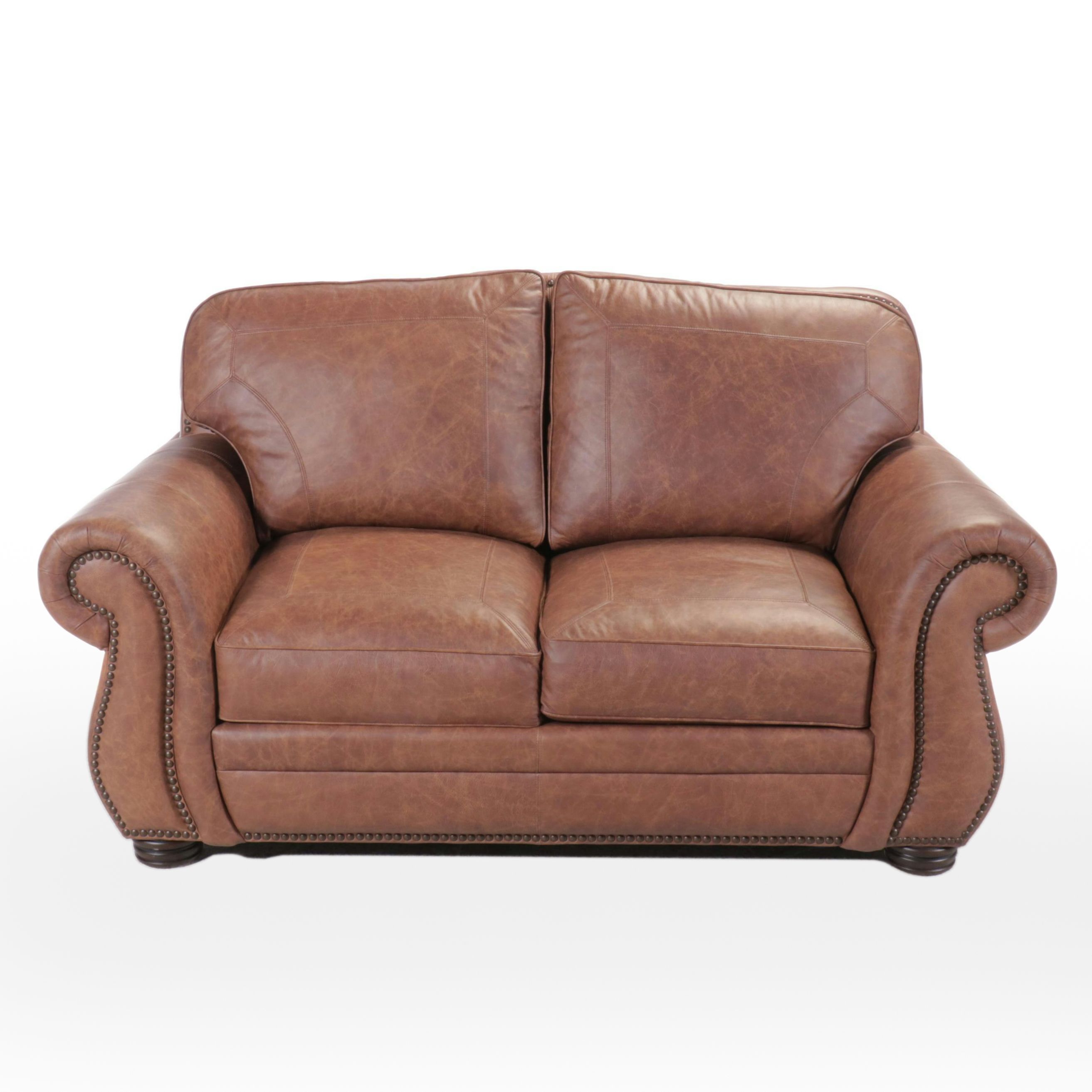 Artistic Leathers Contemporary Leather Upholstered Roll Arm Loveseat