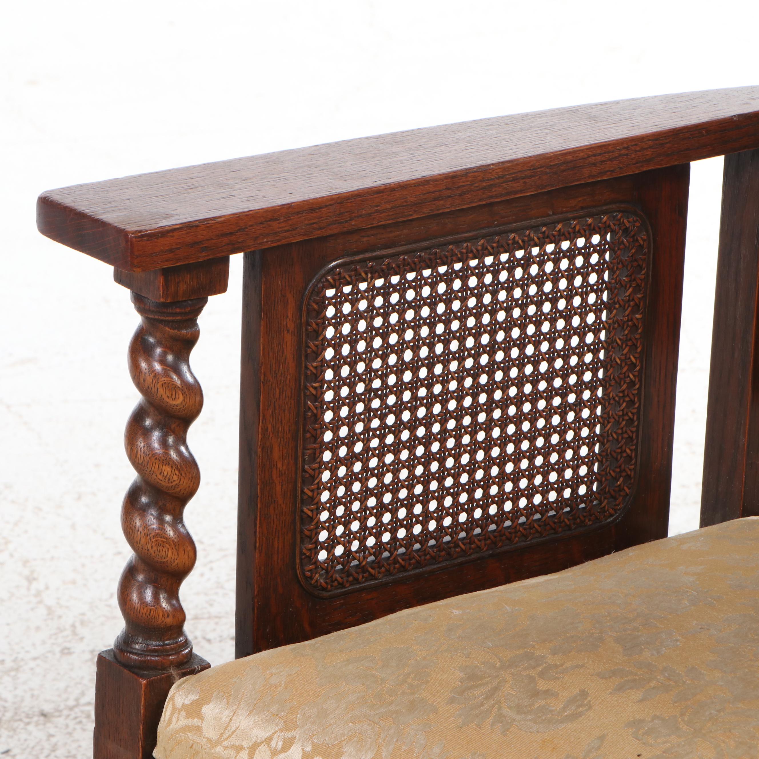 Mission Style Oak and Cane Rocking Chair with Barley Twist Detailing