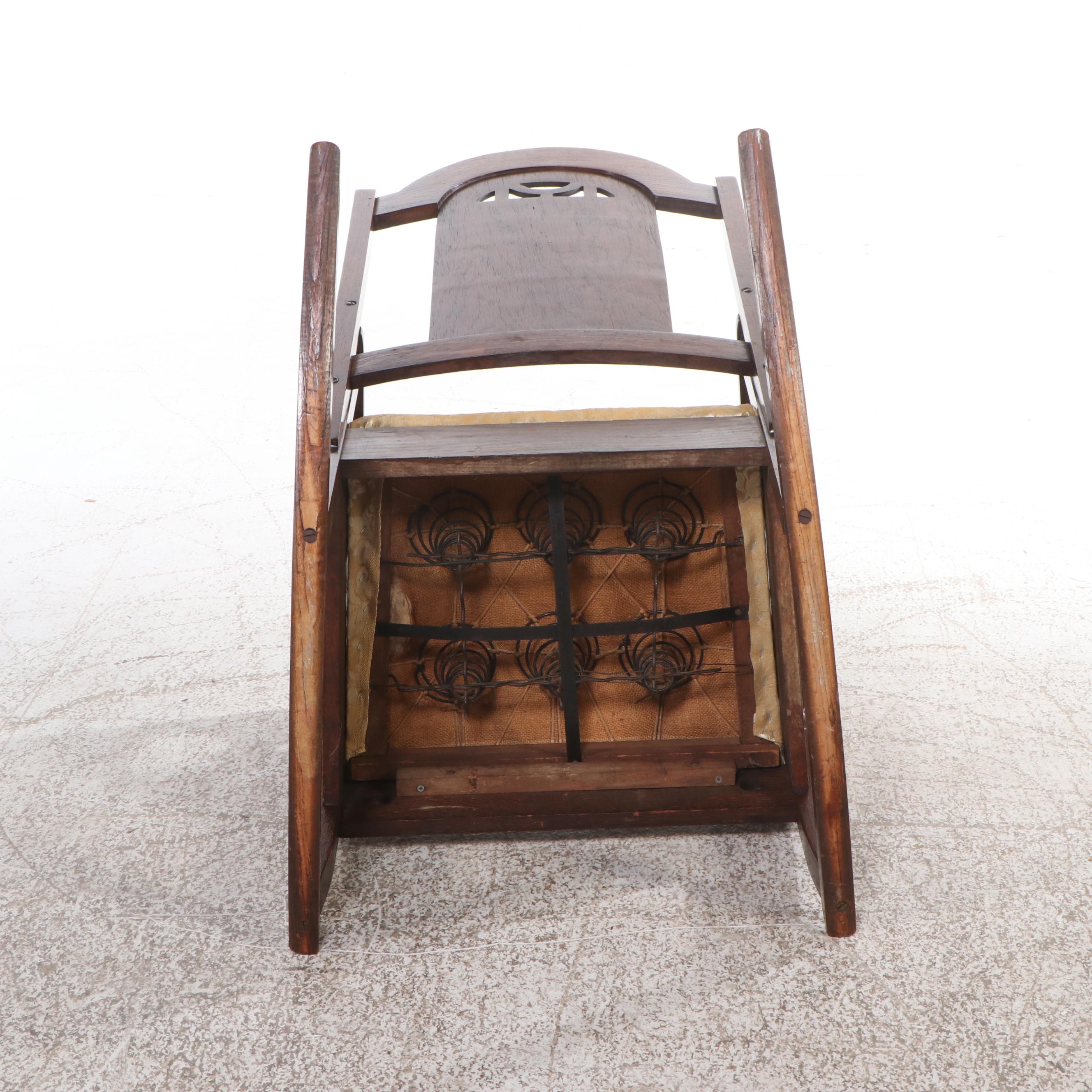 Mission Style Oak and Cane Rocking Chair with Barley Twist Detailing