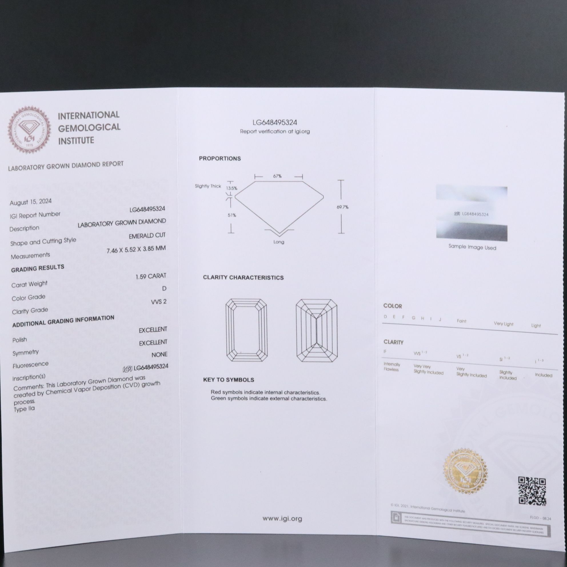 Loose 1.59 CT Lab Grown Diamond with IGI Report