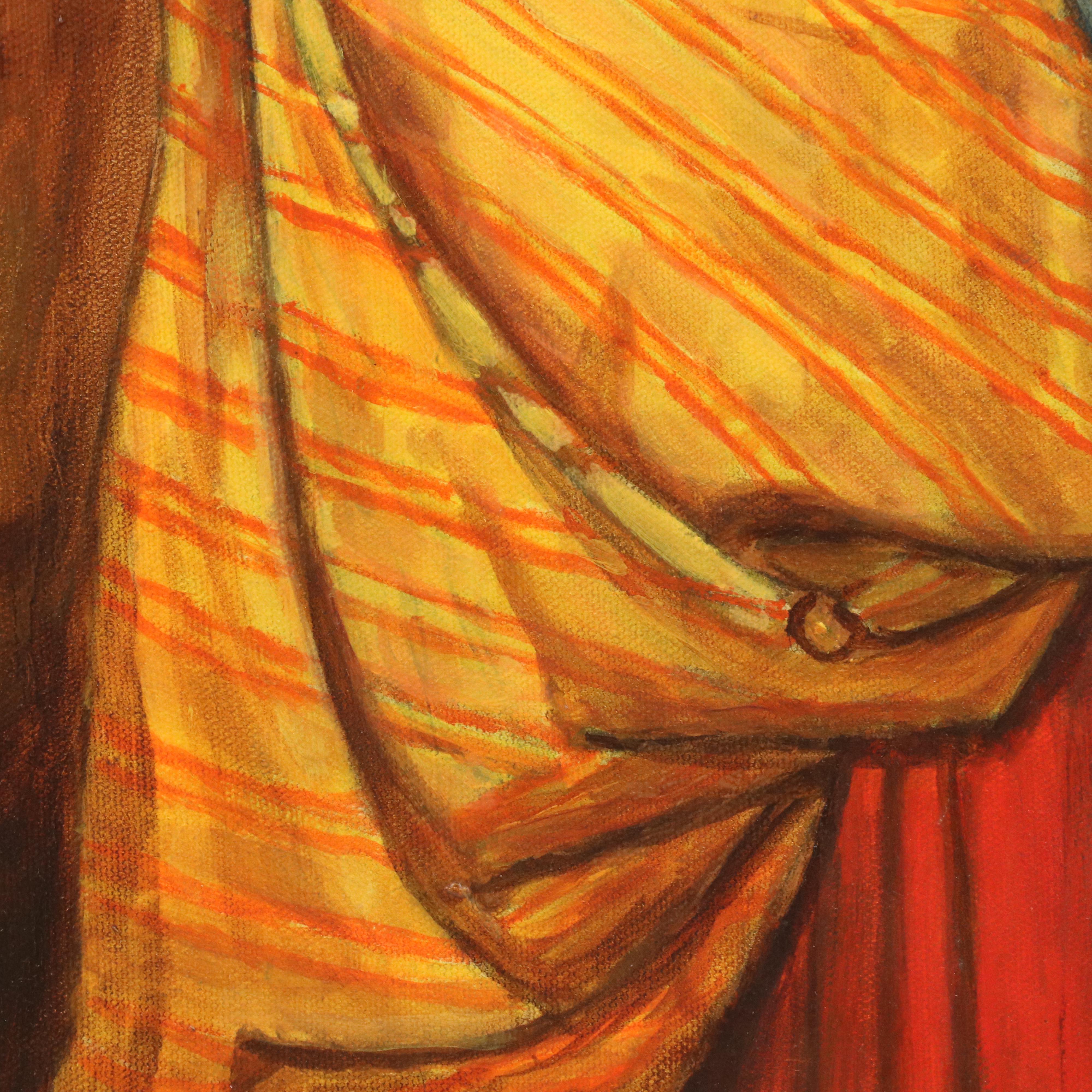 Portrait Oil Painting of Young Woman Holding Child, Late 20th Century