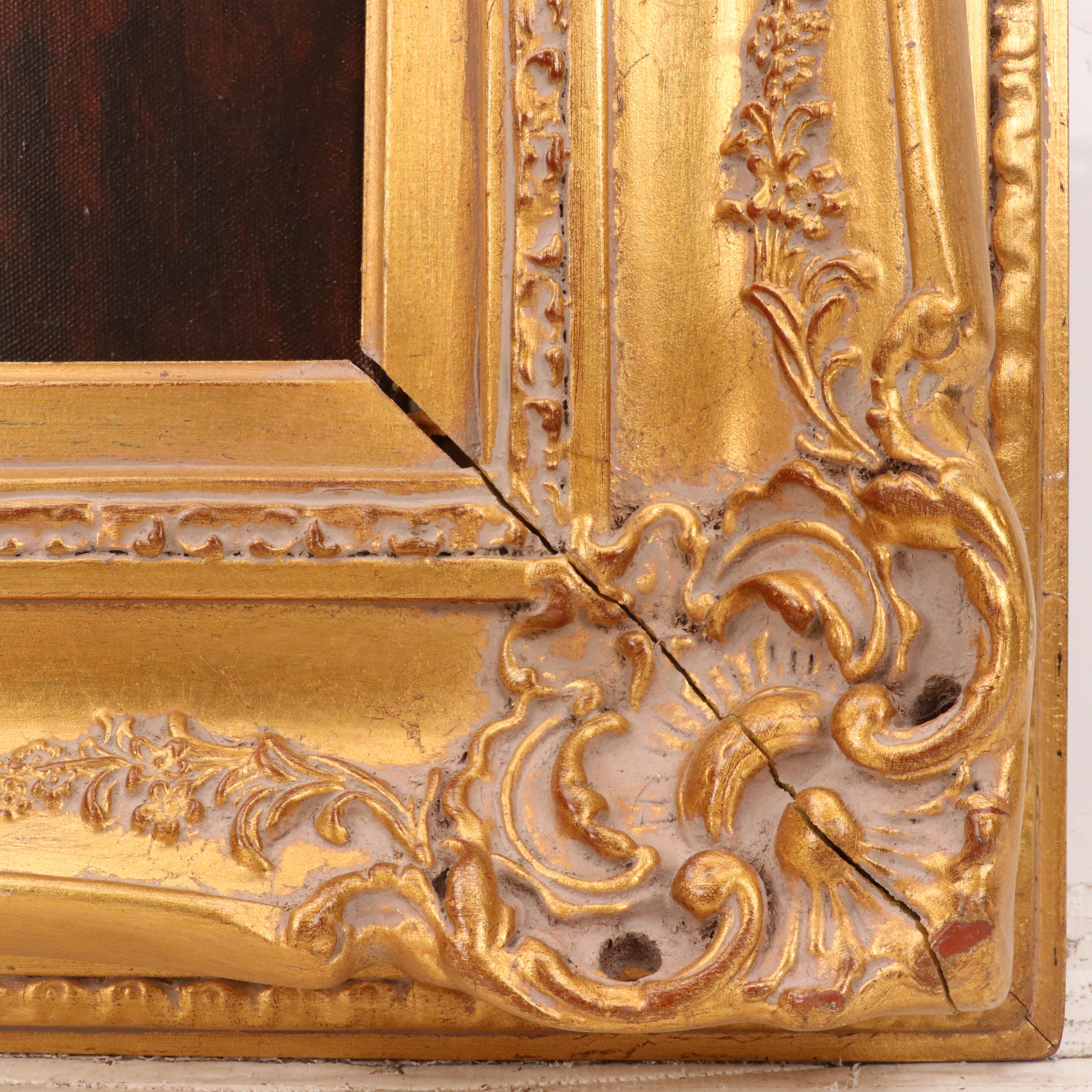 Portrait Oil Painting of Young Woman Holding Child, Late 20th Century