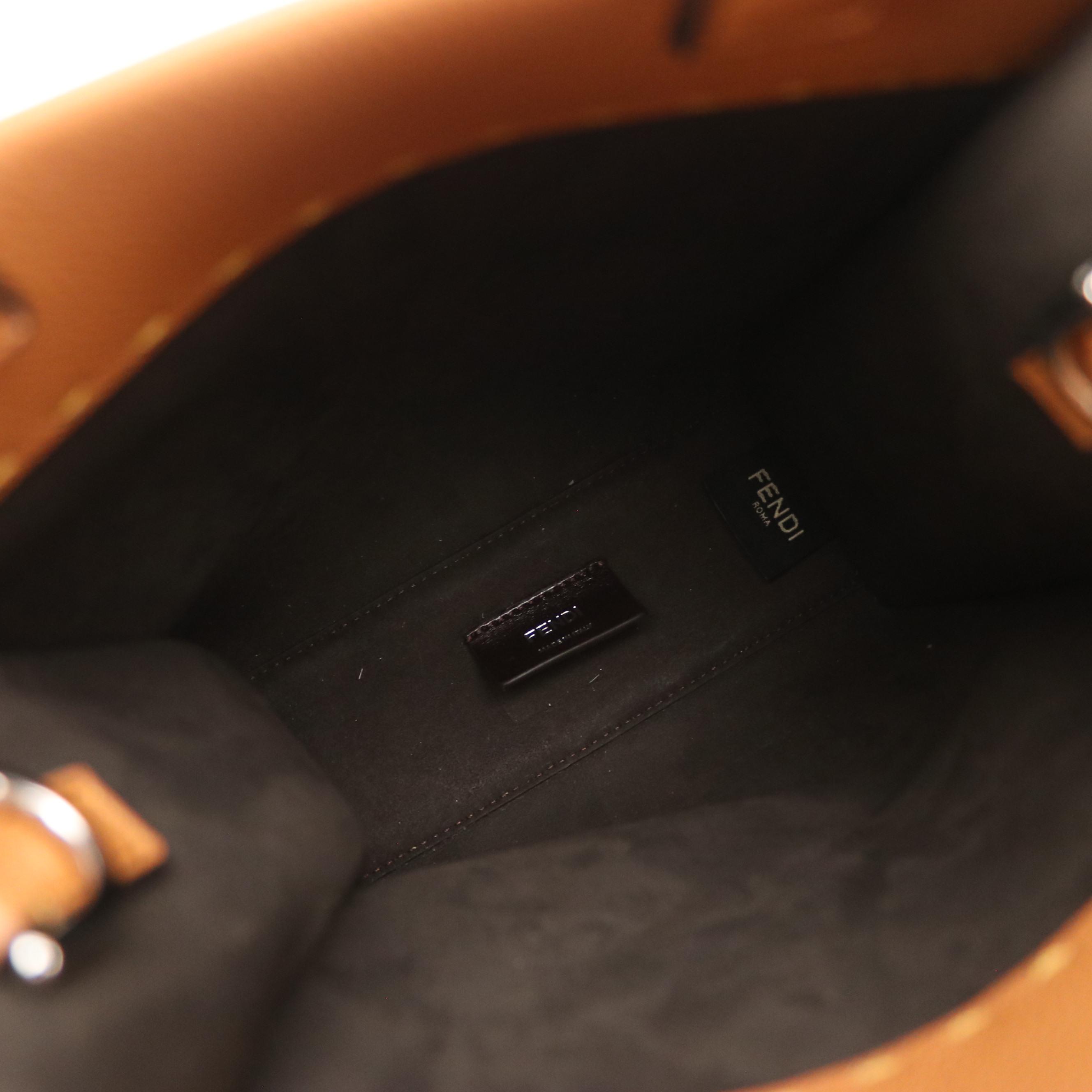 Fendi Mini Go To Shopper Two-Way Tote in Brown Grained Leather