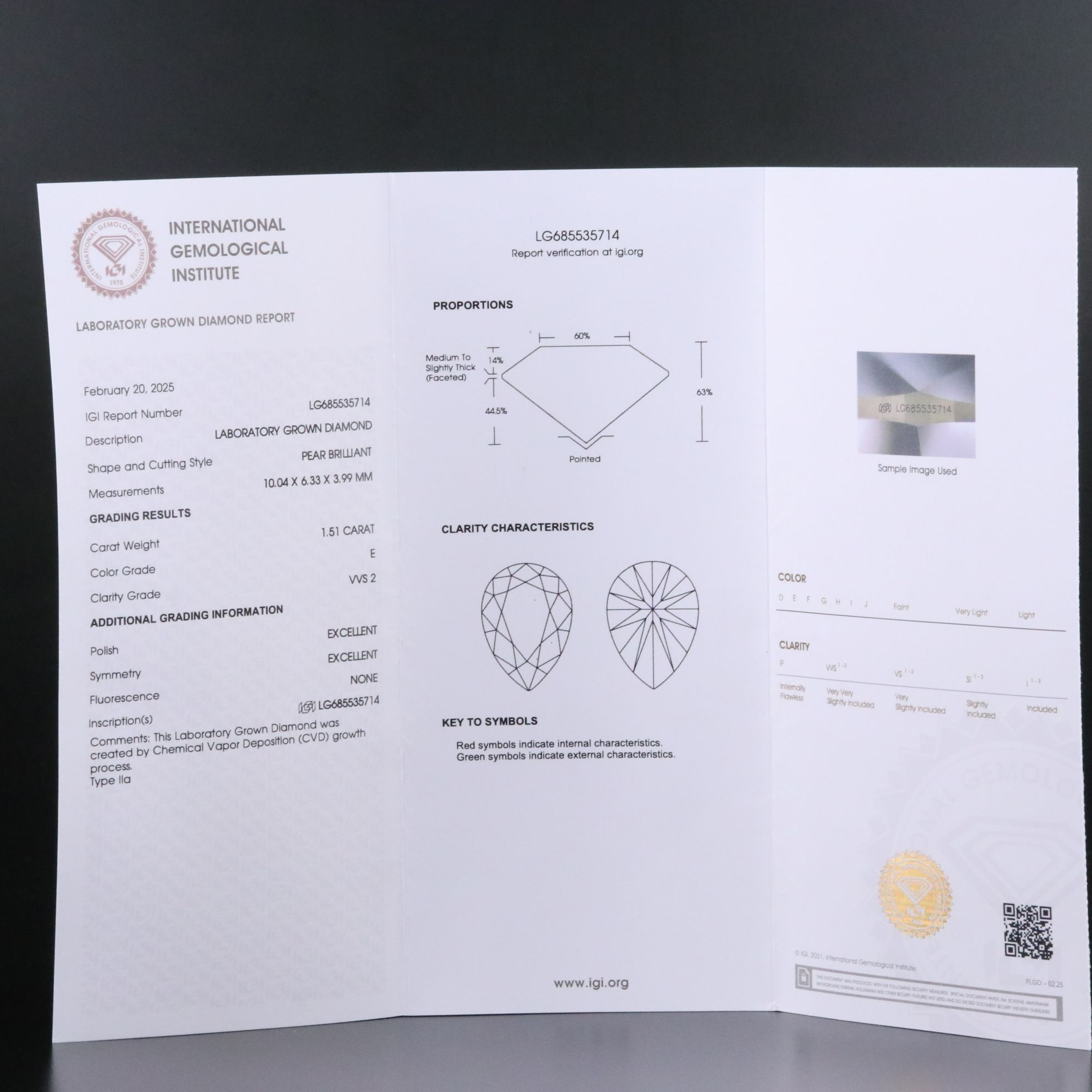 Loose 1.51 CT Lab Grown Diamond with IGI Report