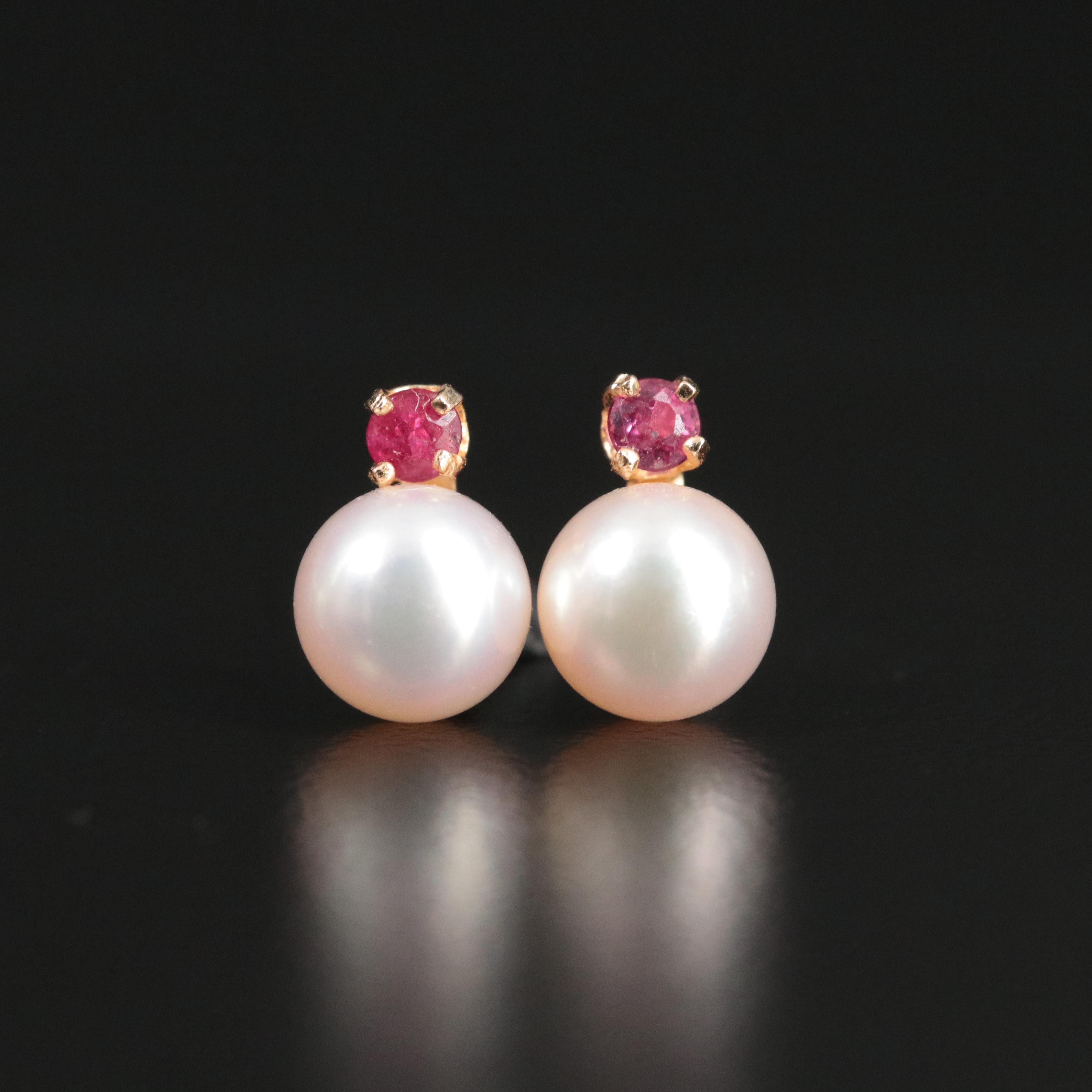 14K Pearl and Ruby Earrings
