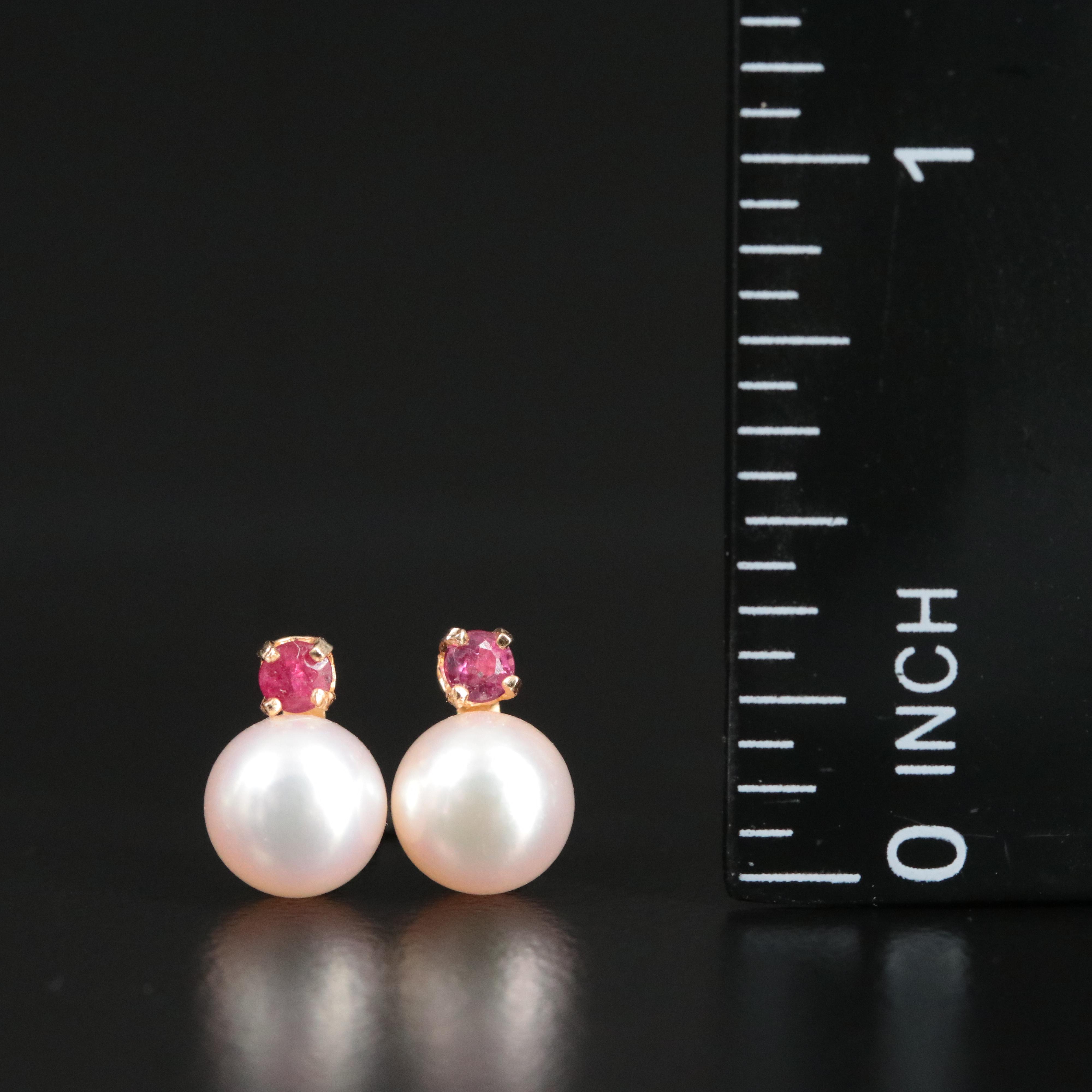14K Pearl and Ruby Earrings