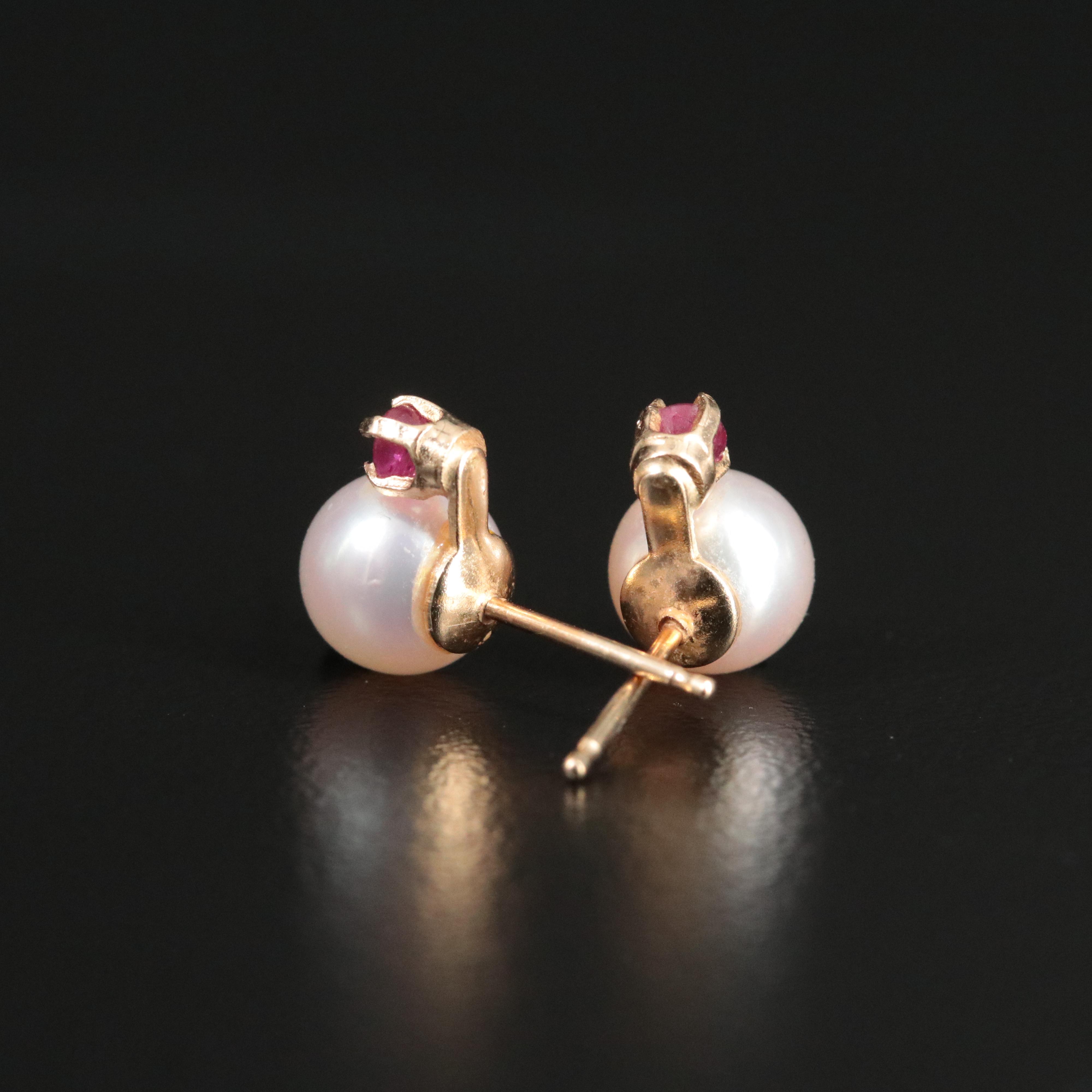 14K Pearl and Ruby Earrings
