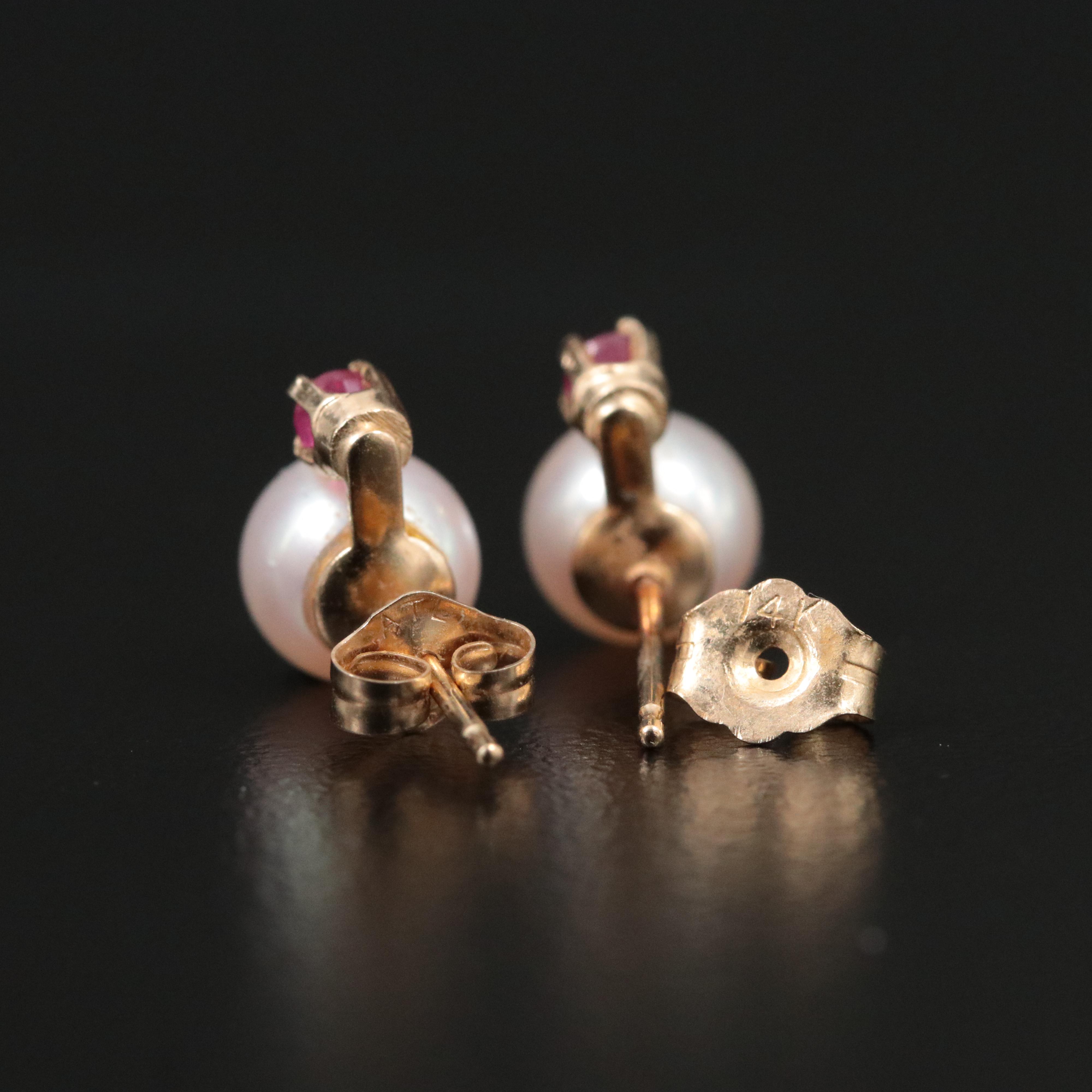 14K Pearl and Ruby Earrings