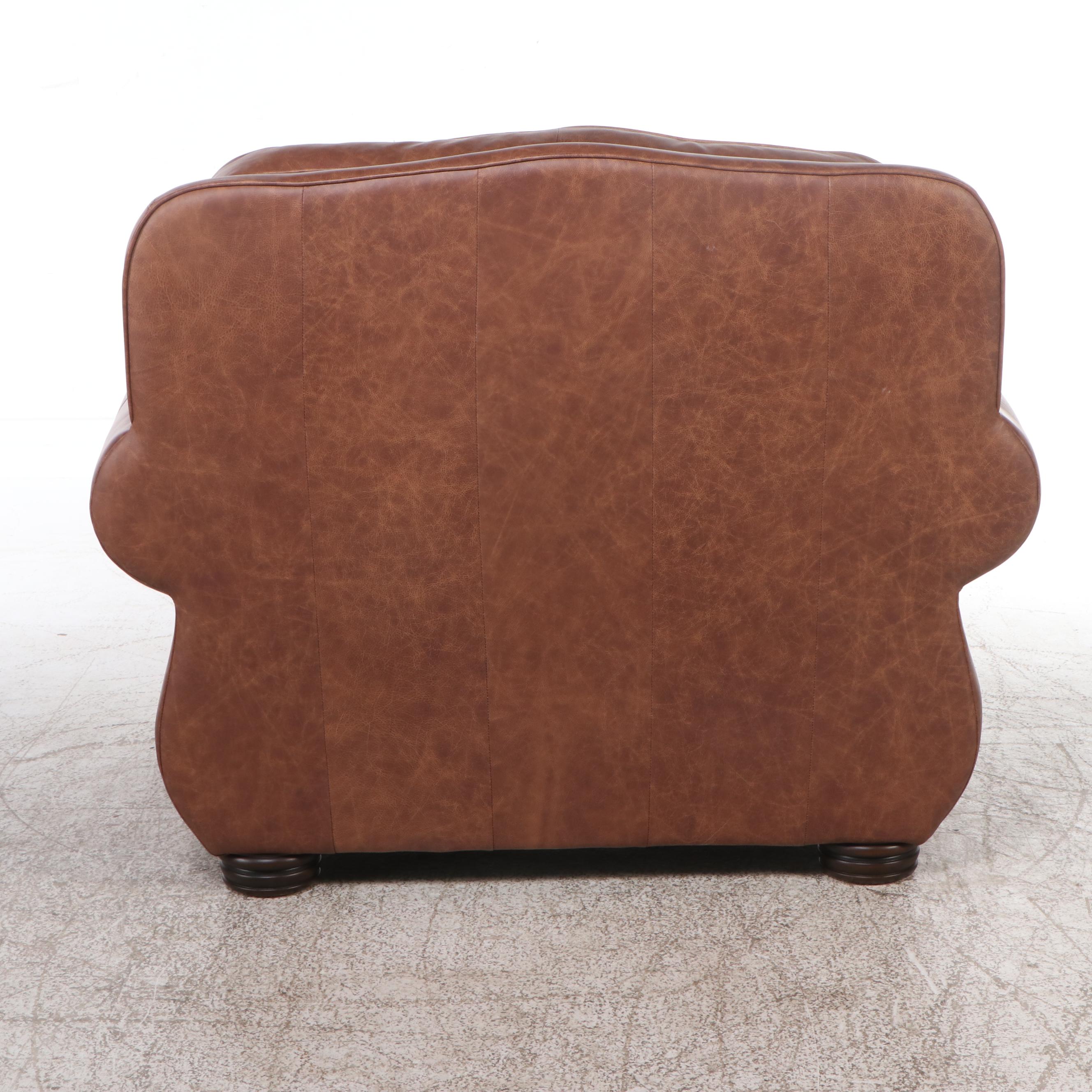 Artistic Leathers Contemporary Leather Upholstered Roll-Arm Chair with Ottoman