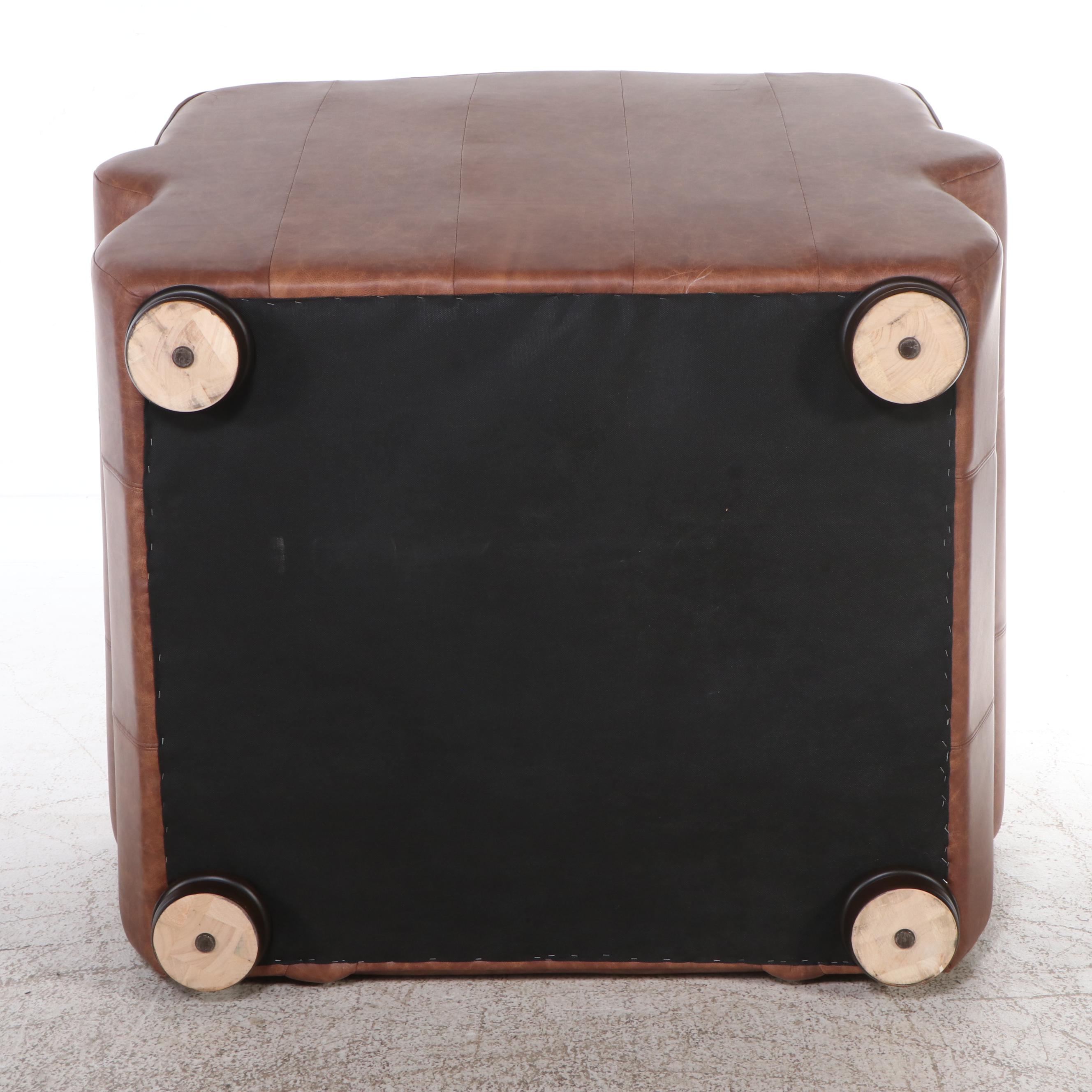 Artistic Leathers Contemporary Leather Upholstered Roll-Arm Chair with Ottoman