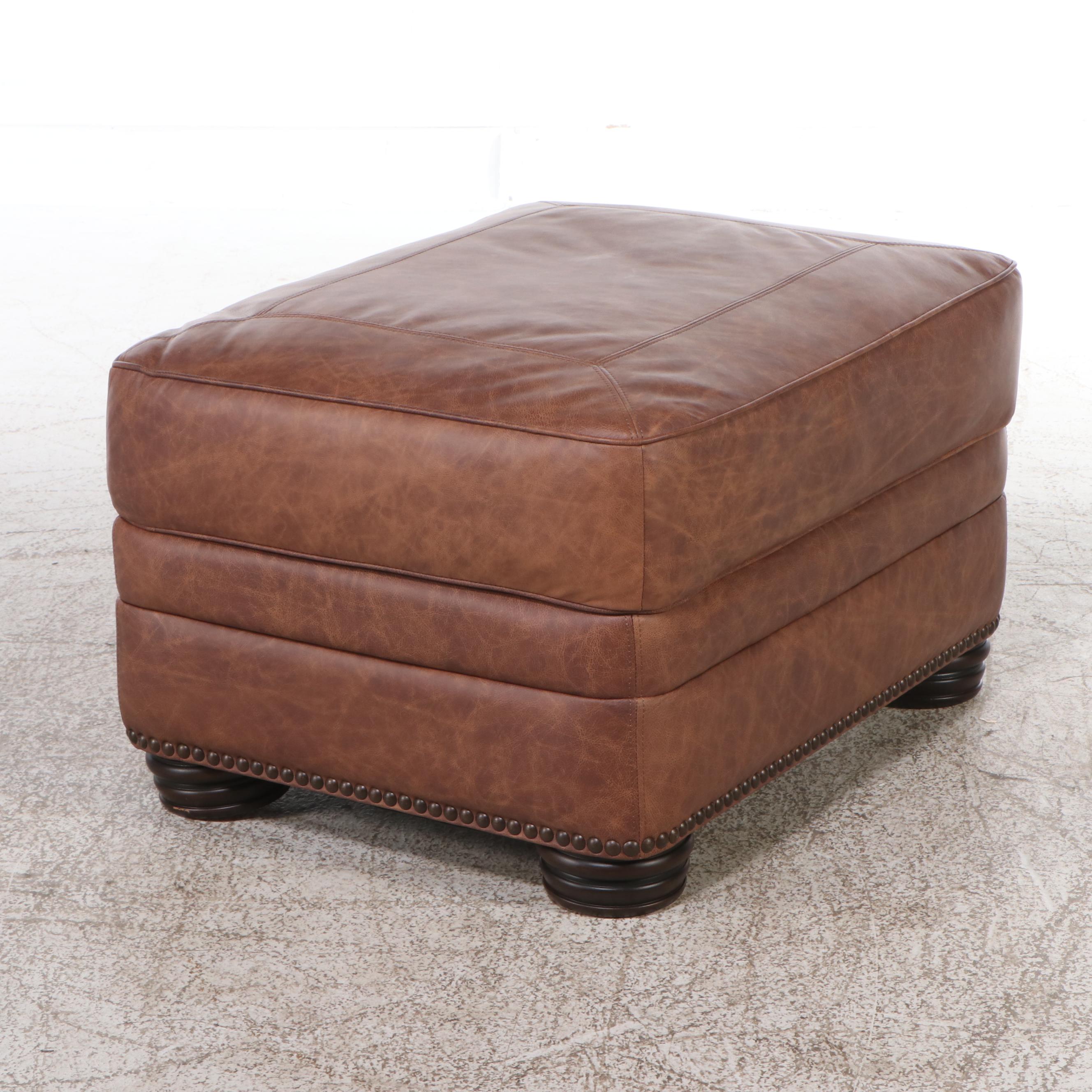 Artistic Leathers Contemporary Leather Upholstered Roll-Arm Chair with Ottoman