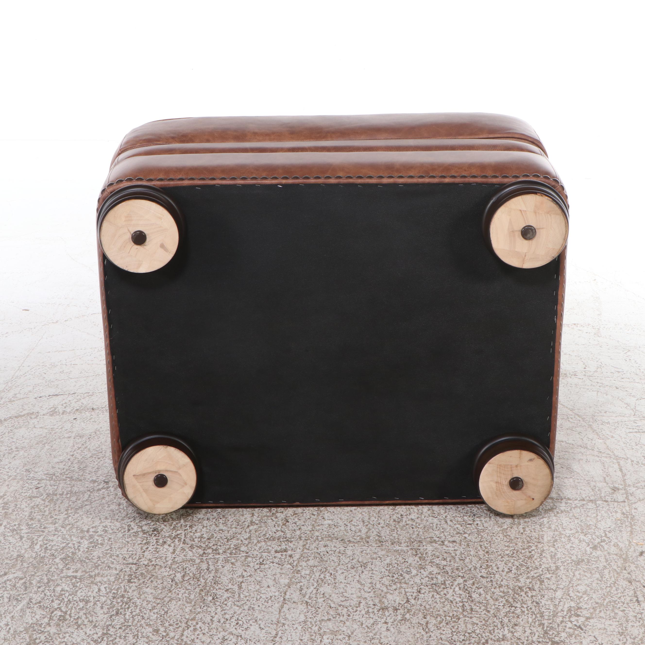 Artistic Leathers Contemporary Leather Upholstered Roll-Arm Chair with Ottoman