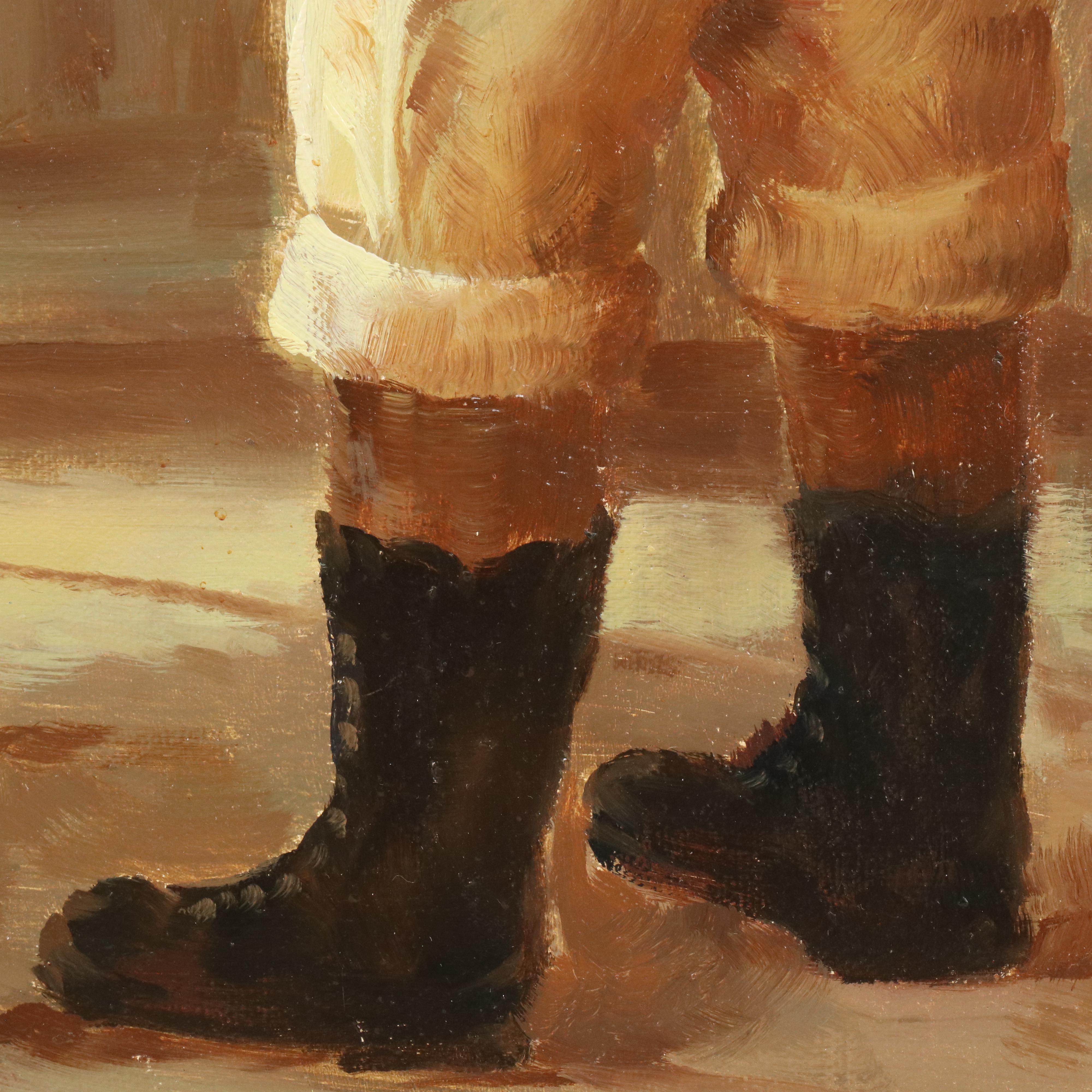 Thomas Morman Genre Oil Painting of Two Children Playing with Doll