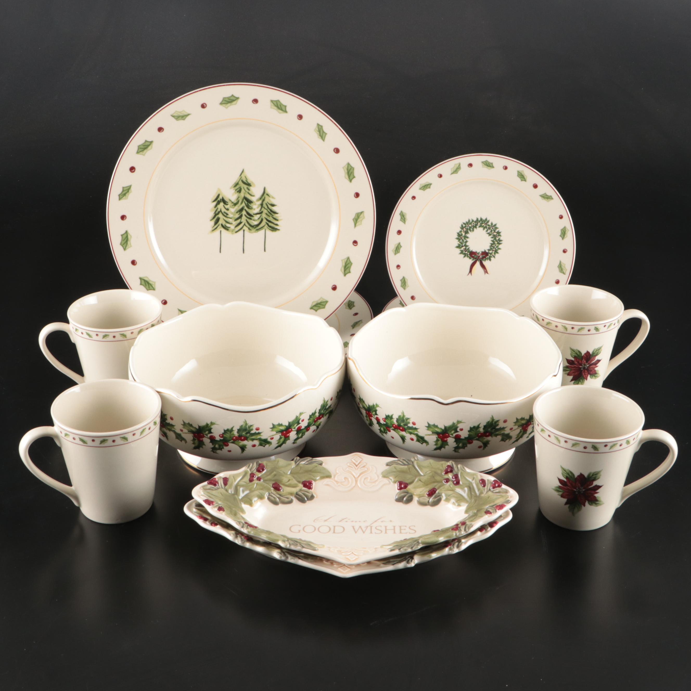 Lenox "Holiday" Porcelain Serving Bowls with Other Christmas Ceramic Dinnerware