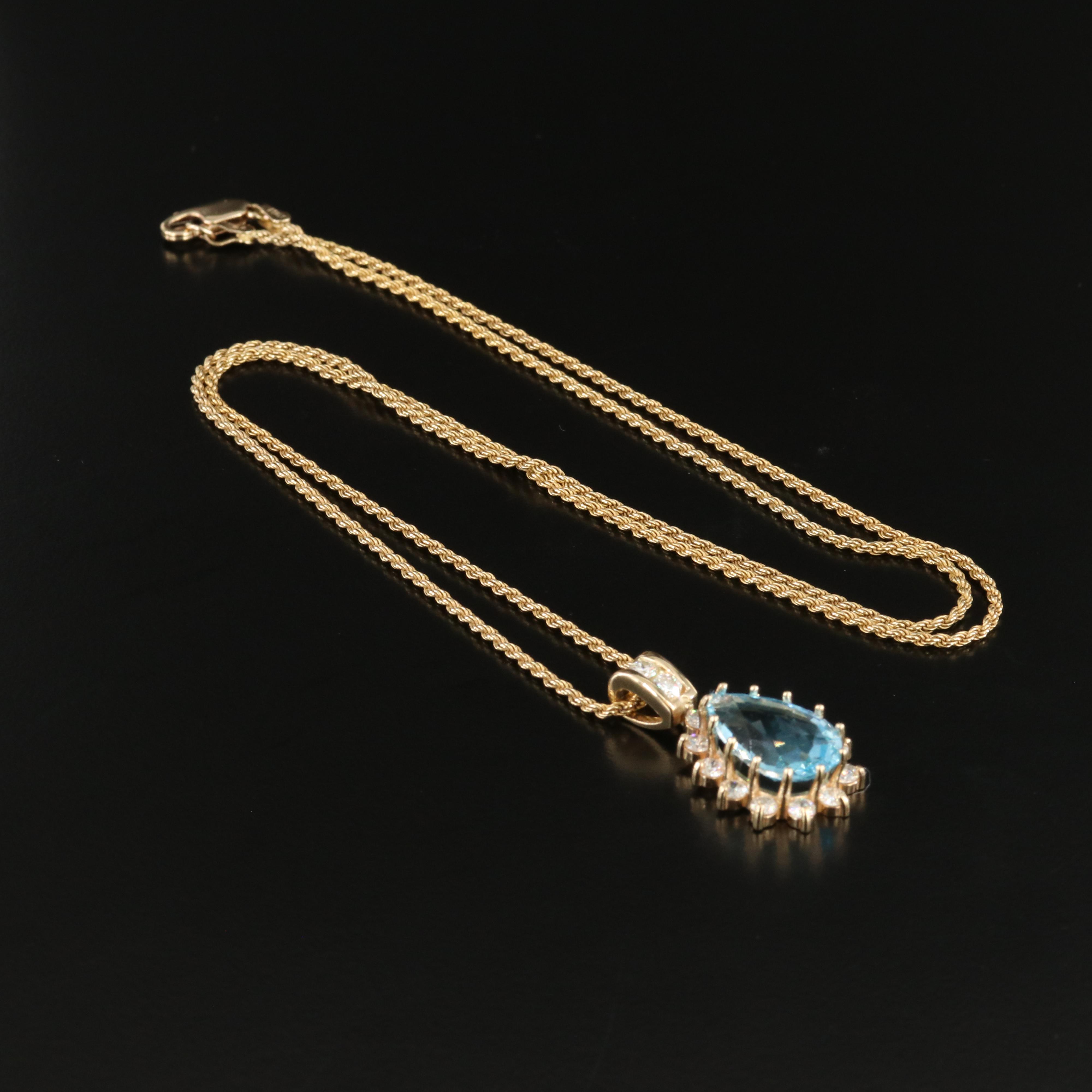 14K Topaz and 1.02 CTW Diamond Pendant Necklace