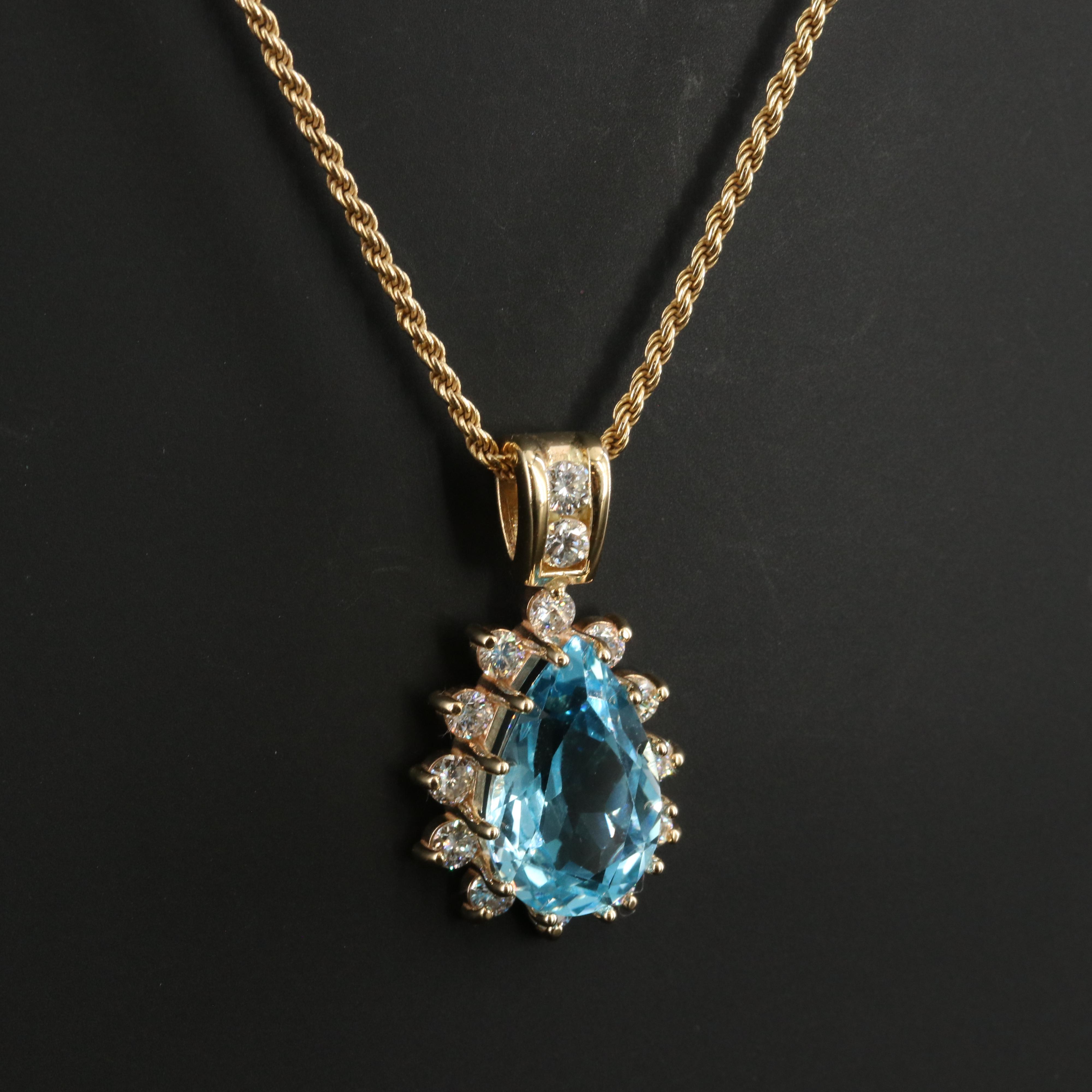 14K Topaz and 1.02 CTW Diamond Pendant Necklace