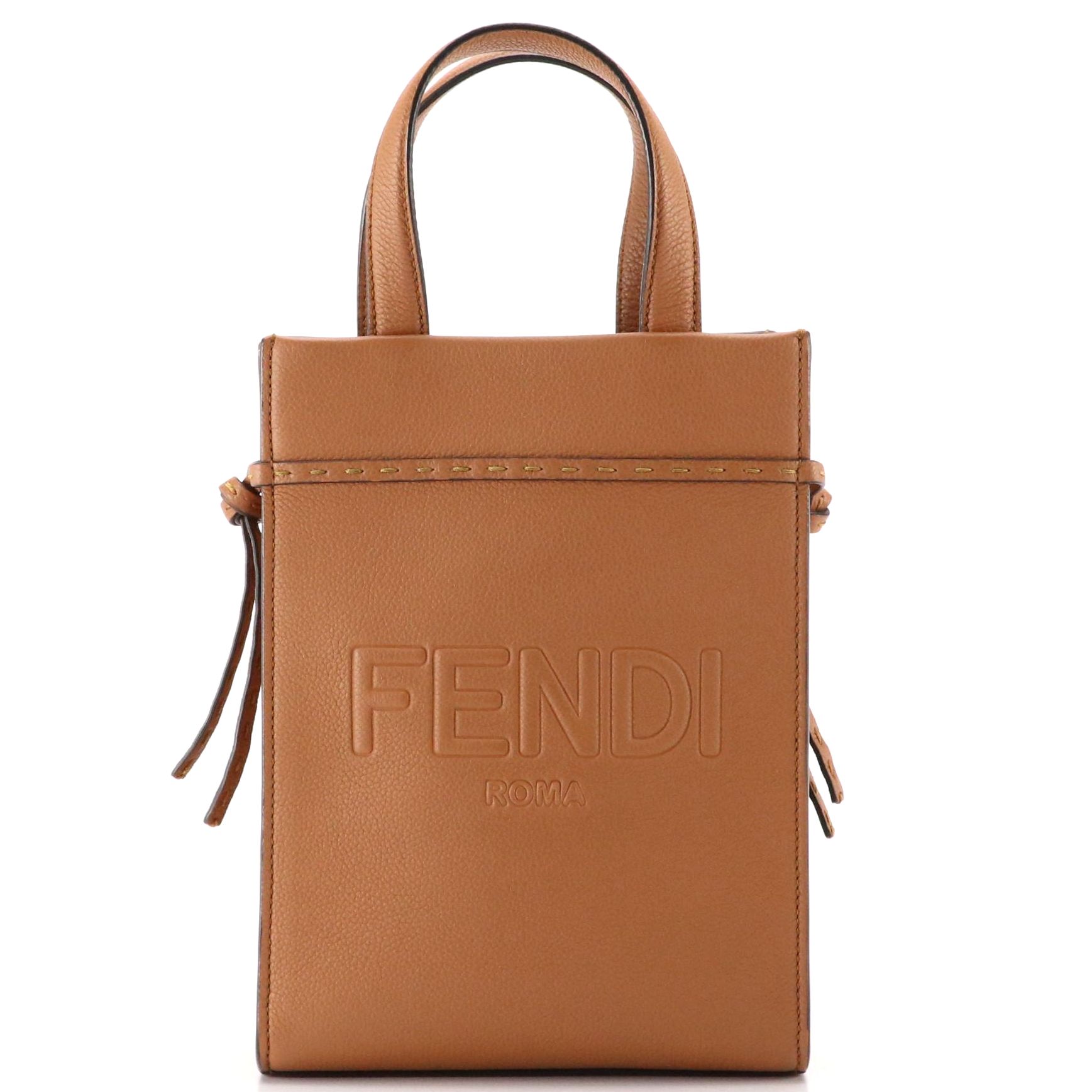 Fendi Mini Go To Shopper Two-Way Tote in Brown Grained Leather