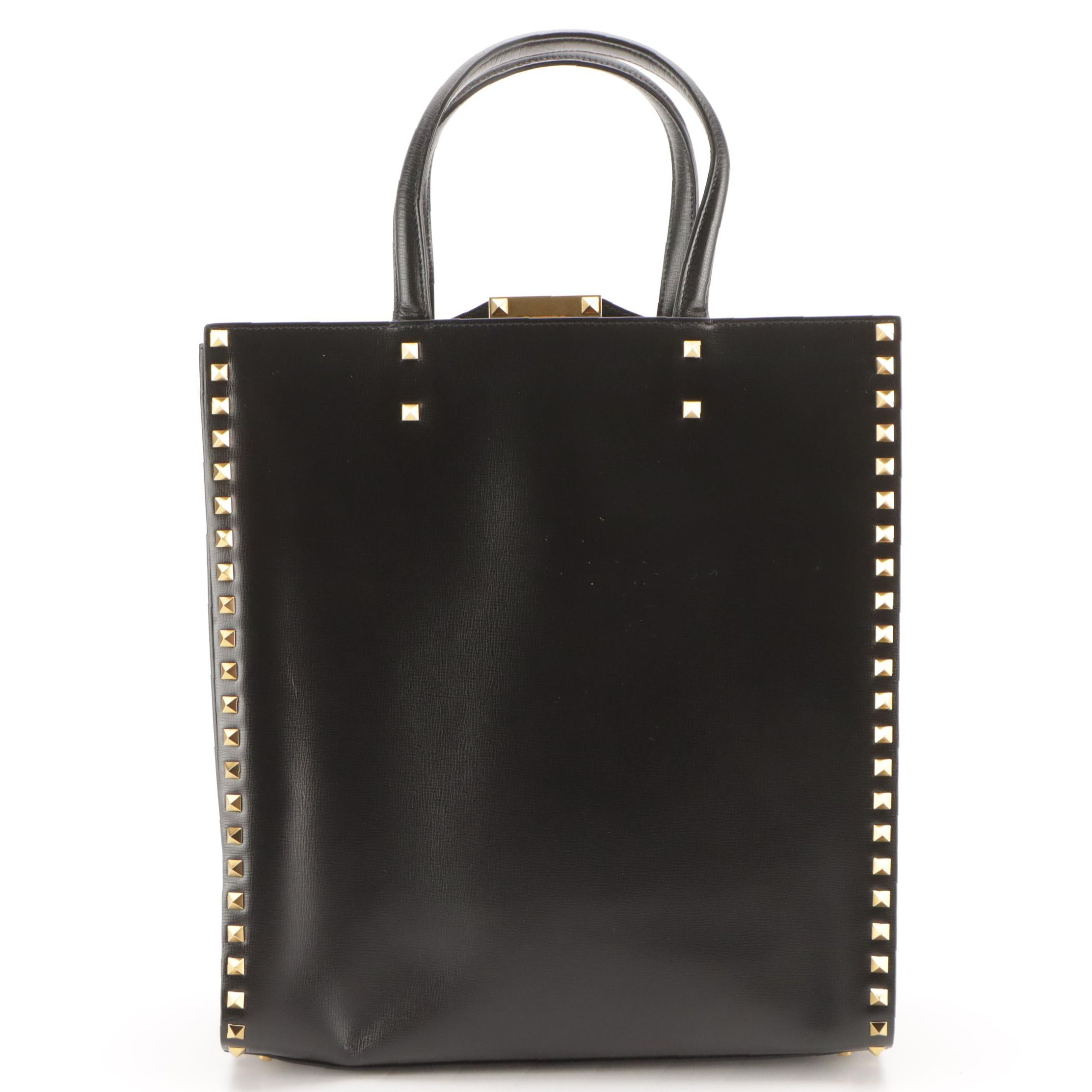 Valentino Garavani Rockstud Alcove Two-Way Tote in Black Grained Calfskin