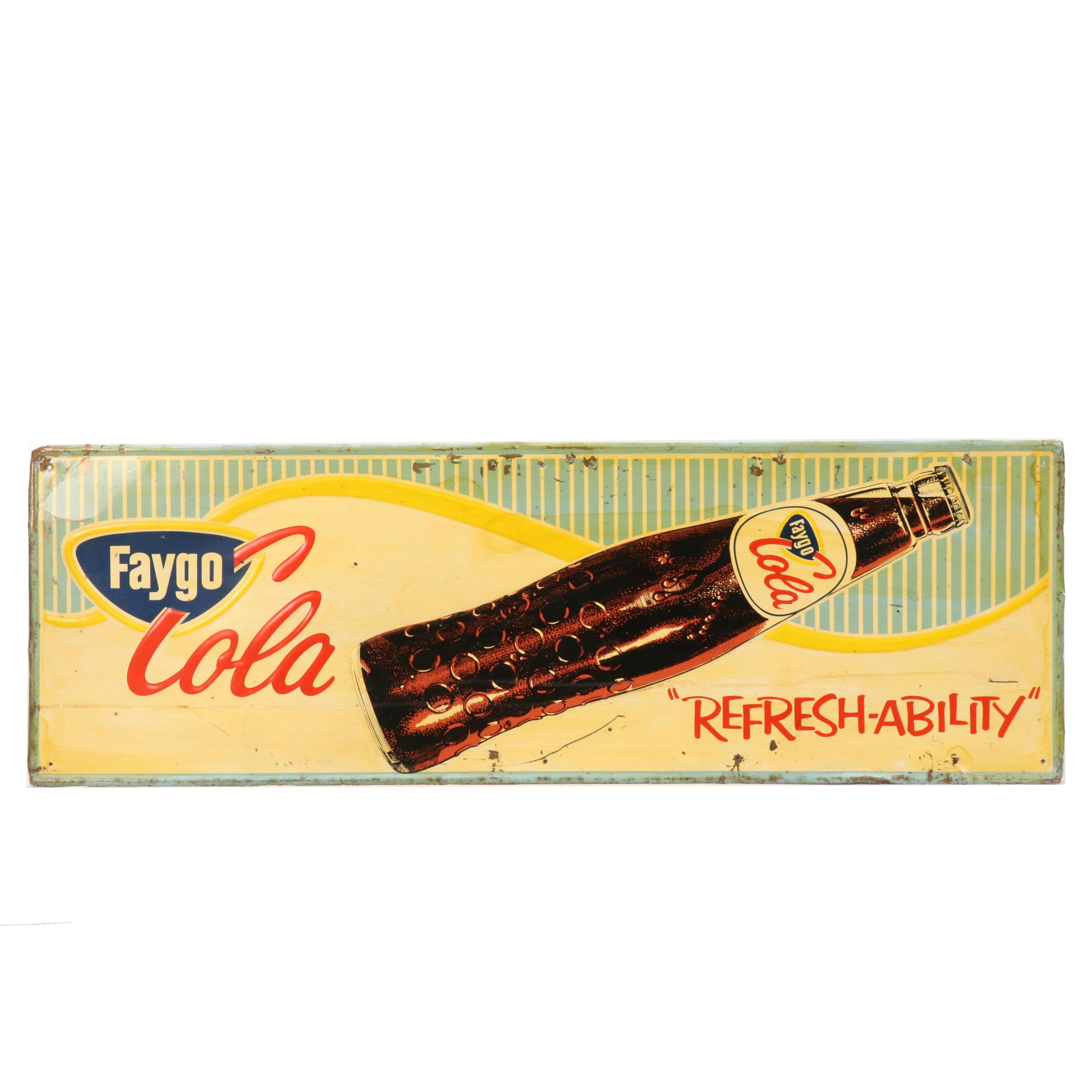 Faygo Cola "Refresh-Ability" Metal Advertising Sign, Mid-20th Century