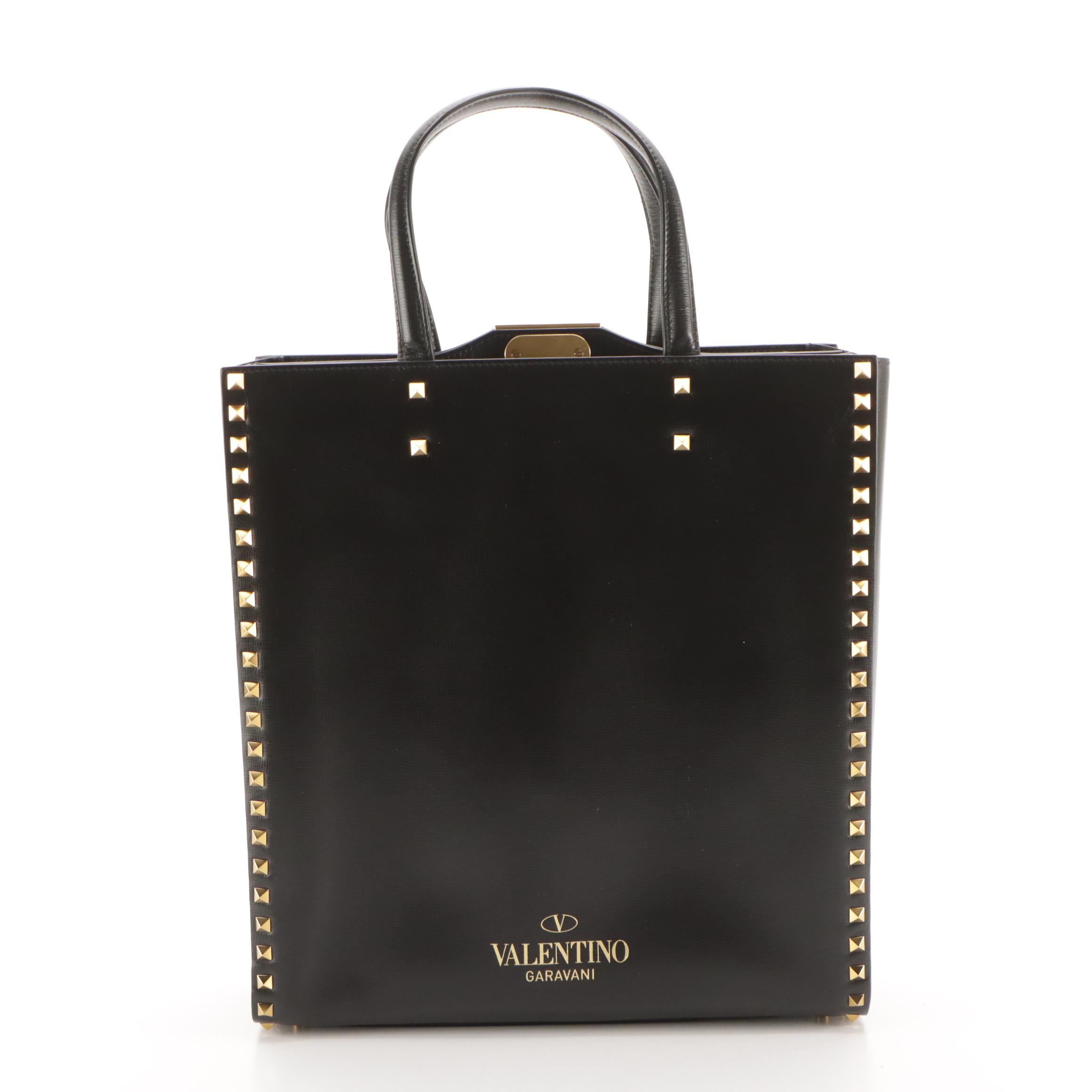Valentino Garavani Rockstud Alcove Two-Way Tote in Black Grained Calfskin