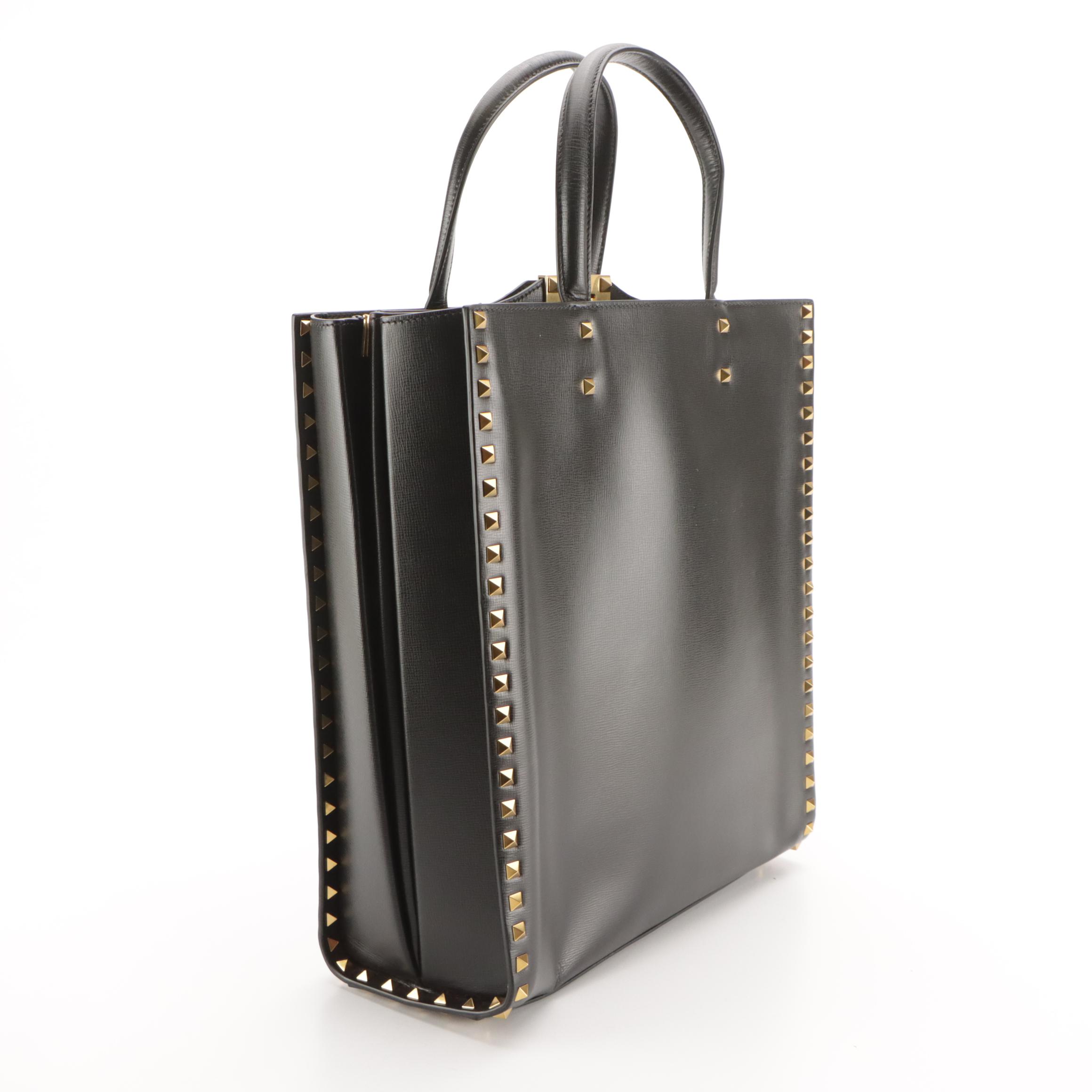 Valentino Garavani Rockstud Alcove Two-Way Tote in Black Grained Calfskin