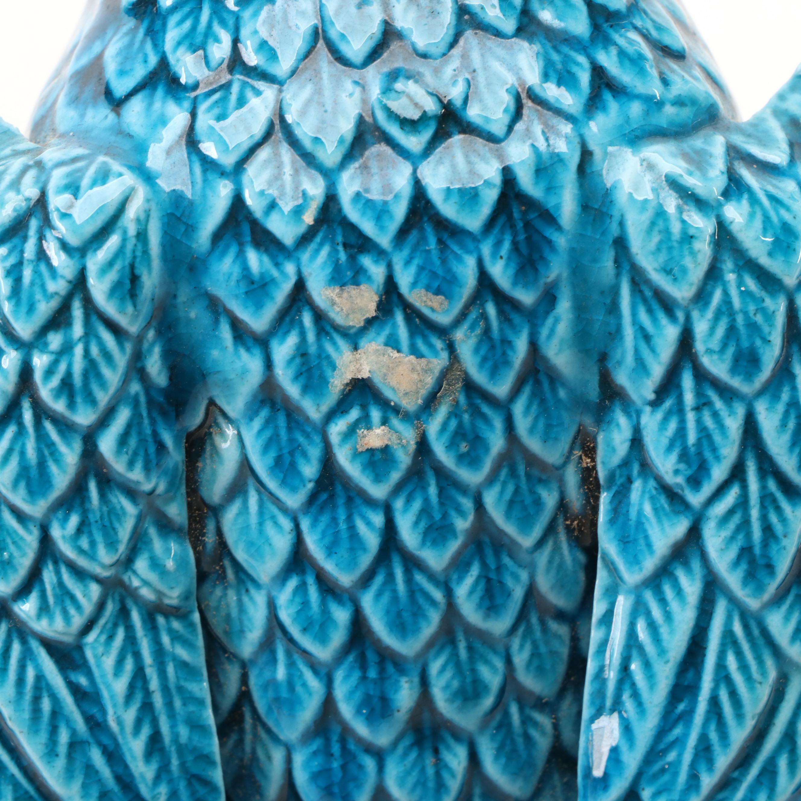 Chinese Turquoise Ceramic Peking Ducks Pair