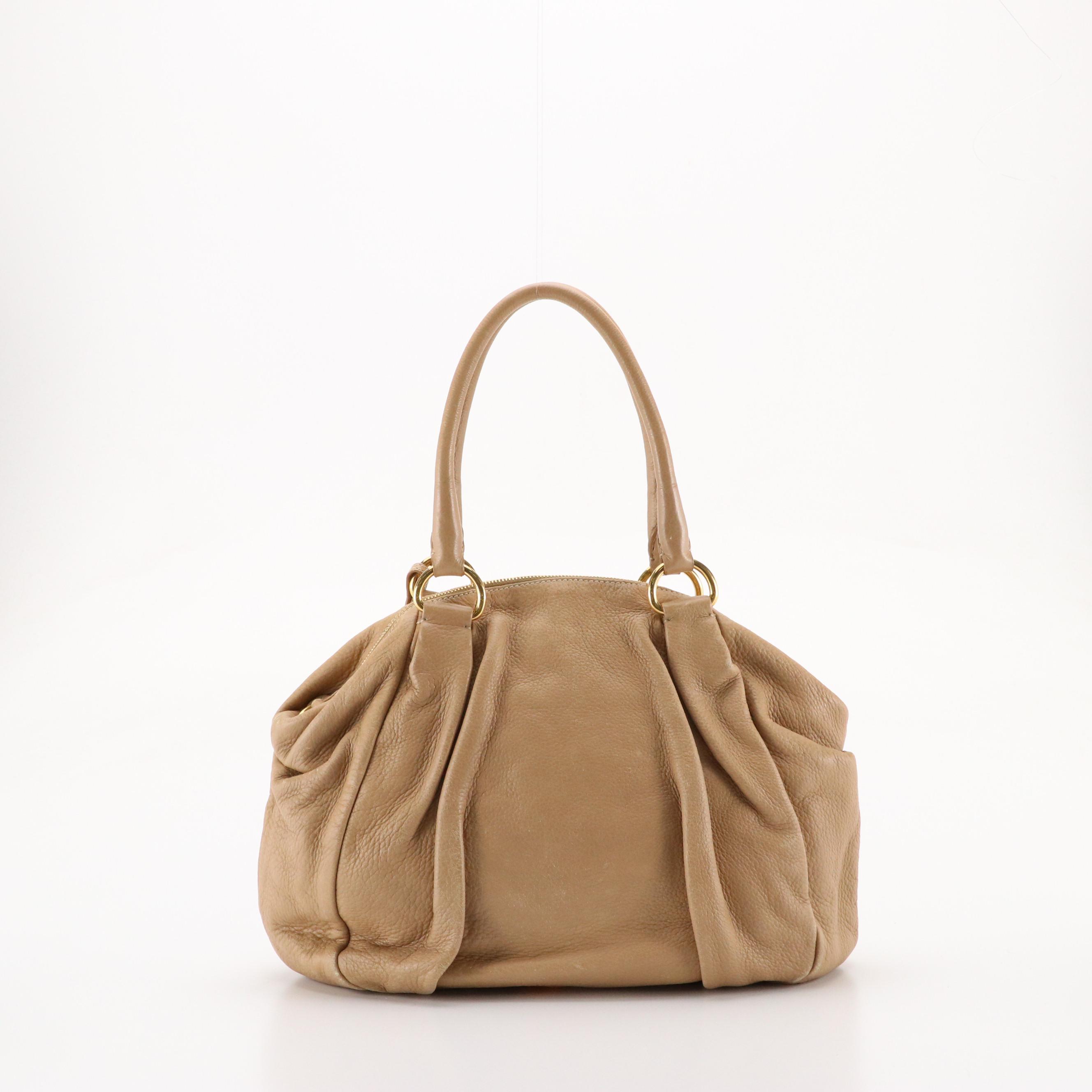 Prada Pleated Satchel in Brown Grained Leather