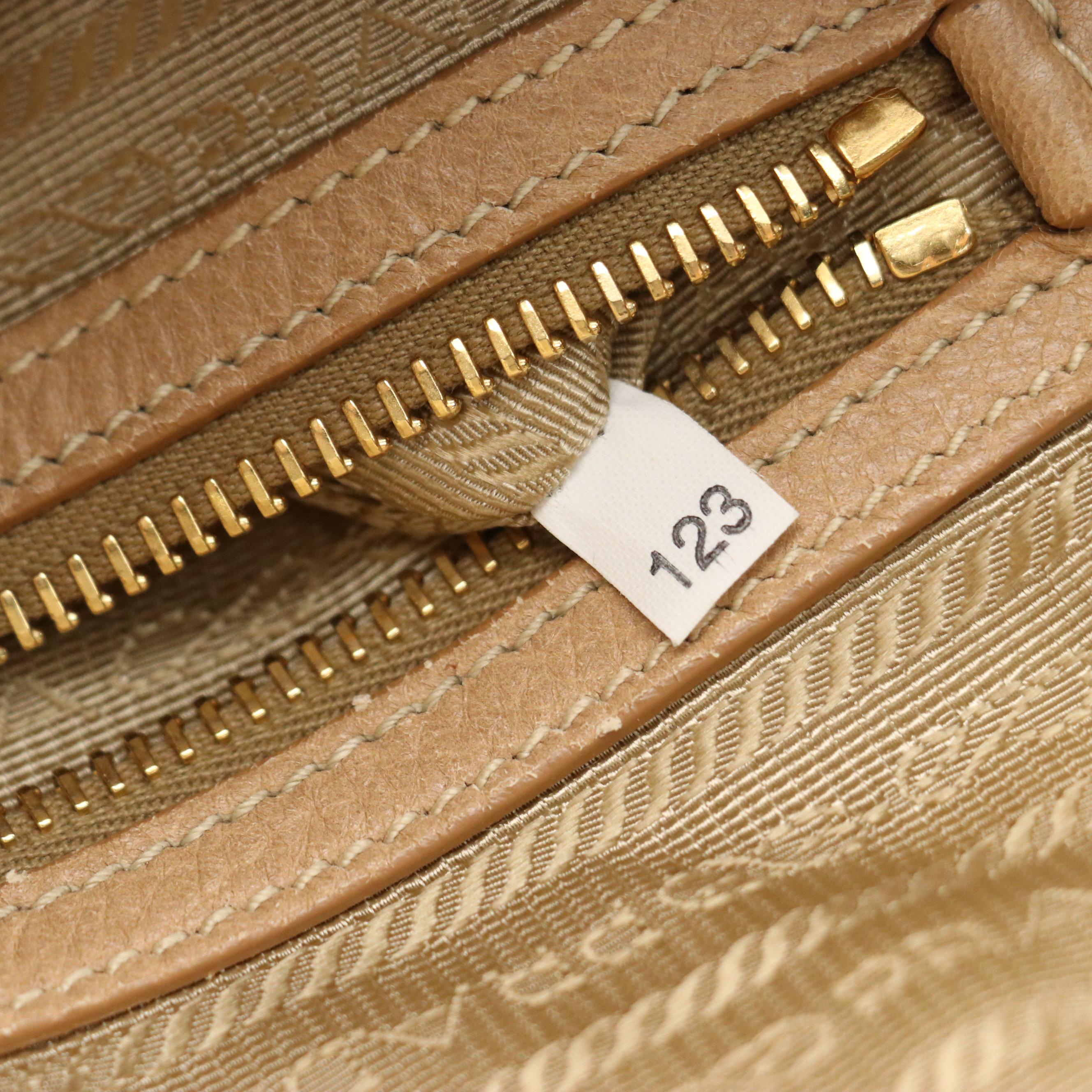 Prada Pleated Satchel in Brown Grained Leather