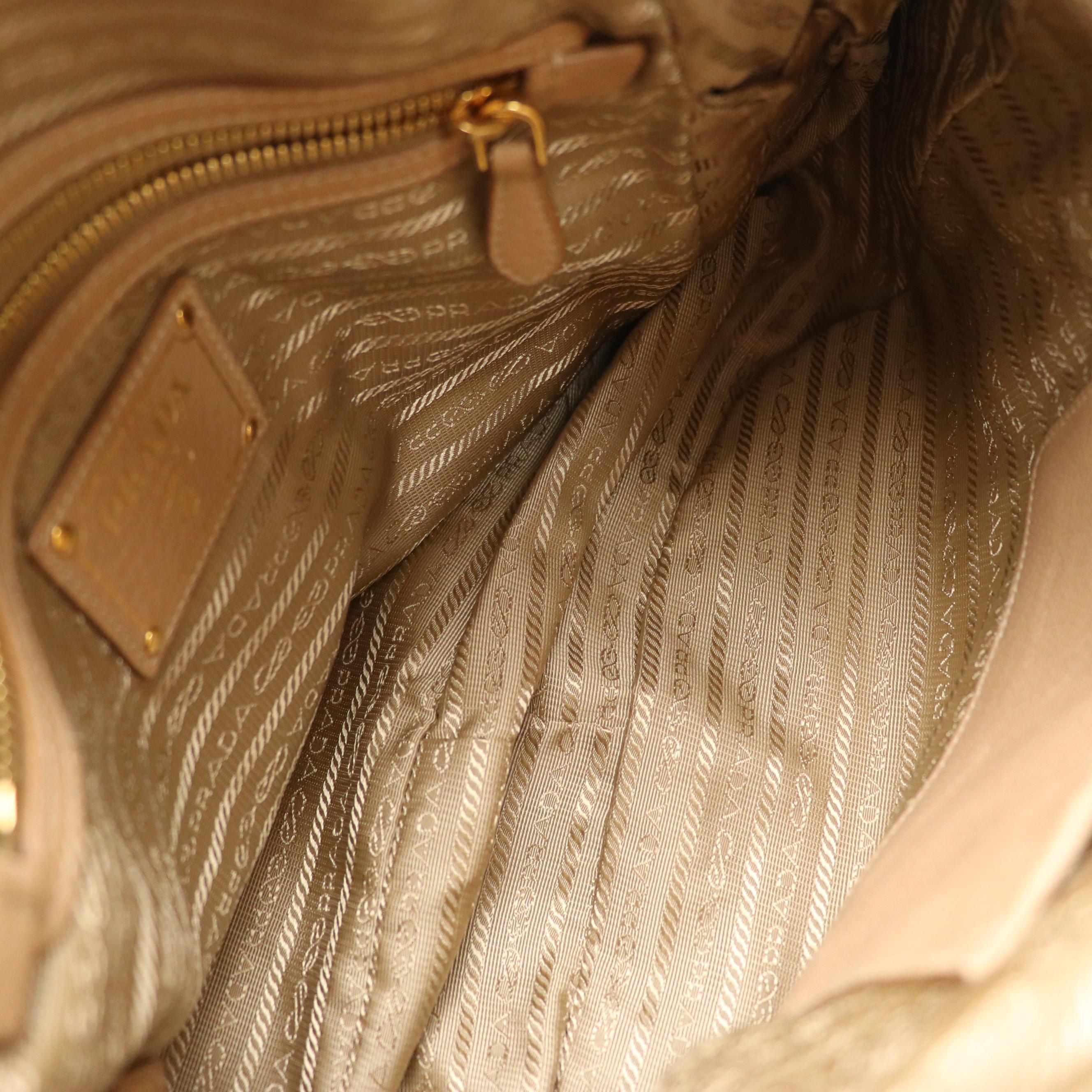 Prada Pleated Satchel in Brown Grained Leather