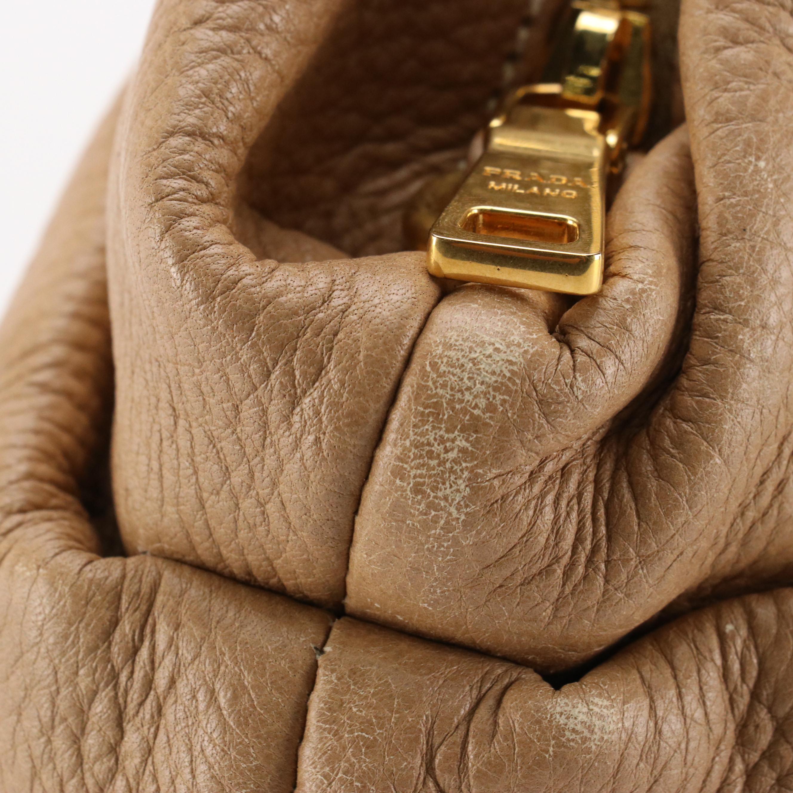 Prada Pleated Satchel in Brown Grained Leather