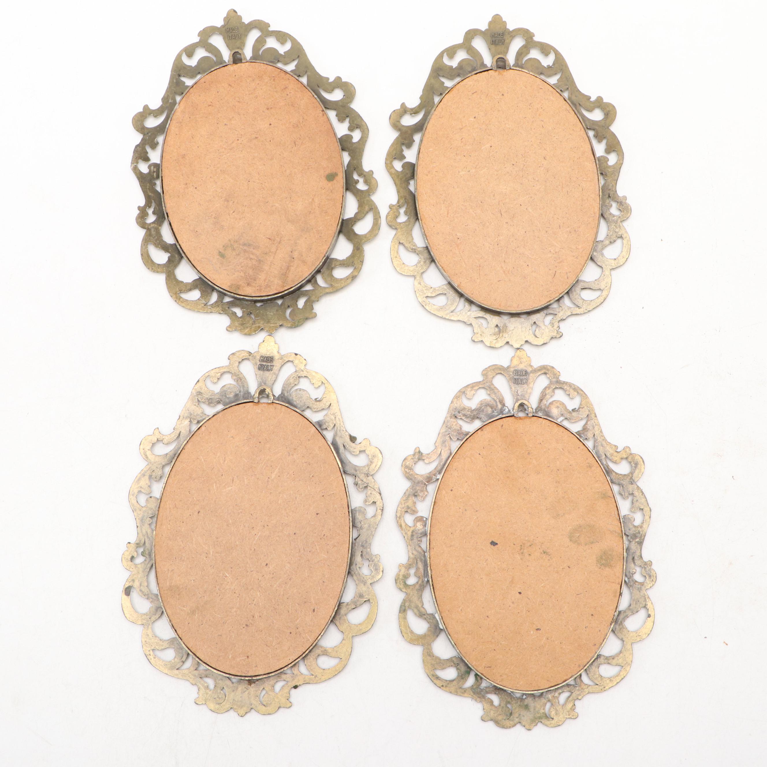 Italian Hand-Painted Silk Panels of Four Seasons Bucolic Genre Scenes, Framed