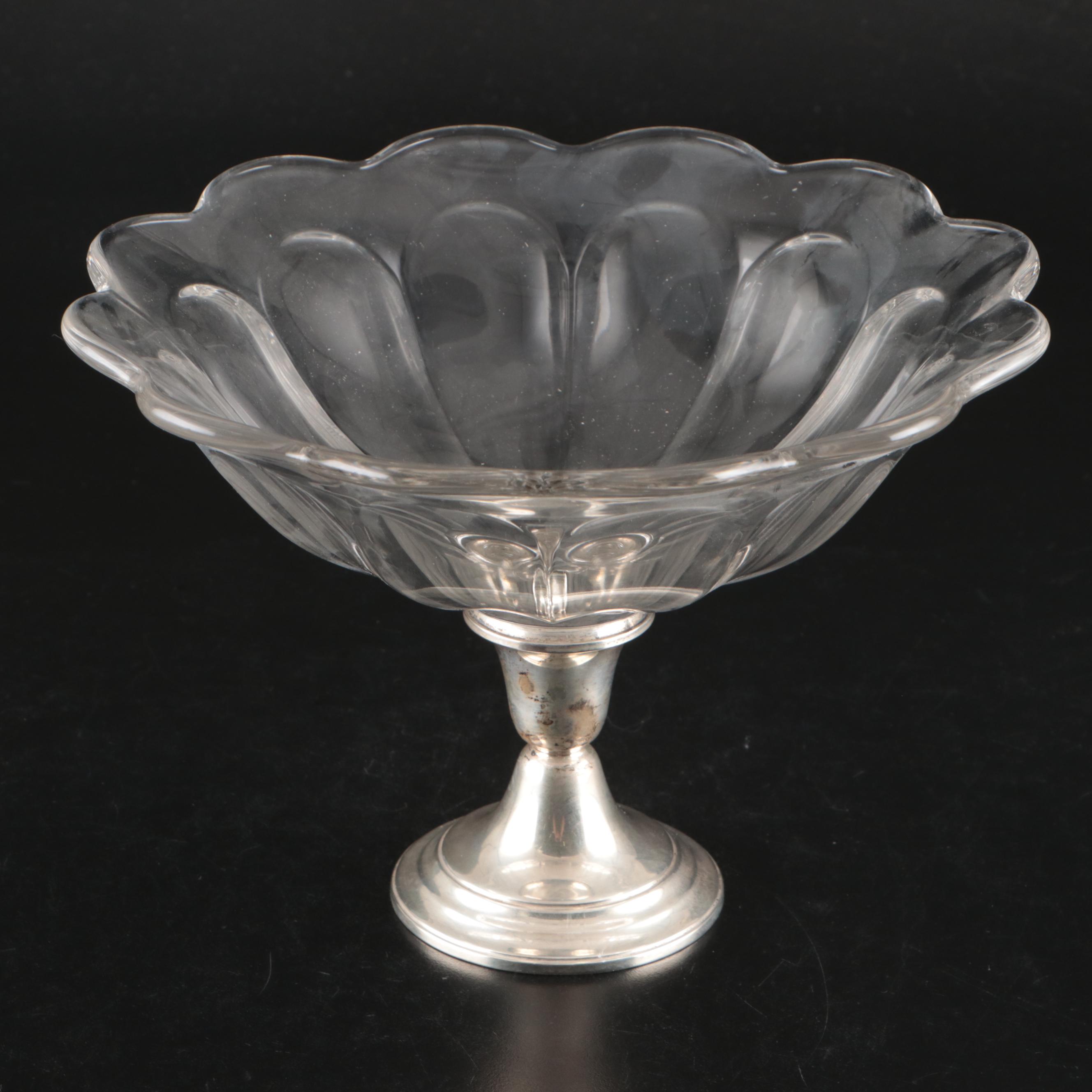 Gorham and Preisner Sterling Silver Candlestick and Glass Pedestal Bowls