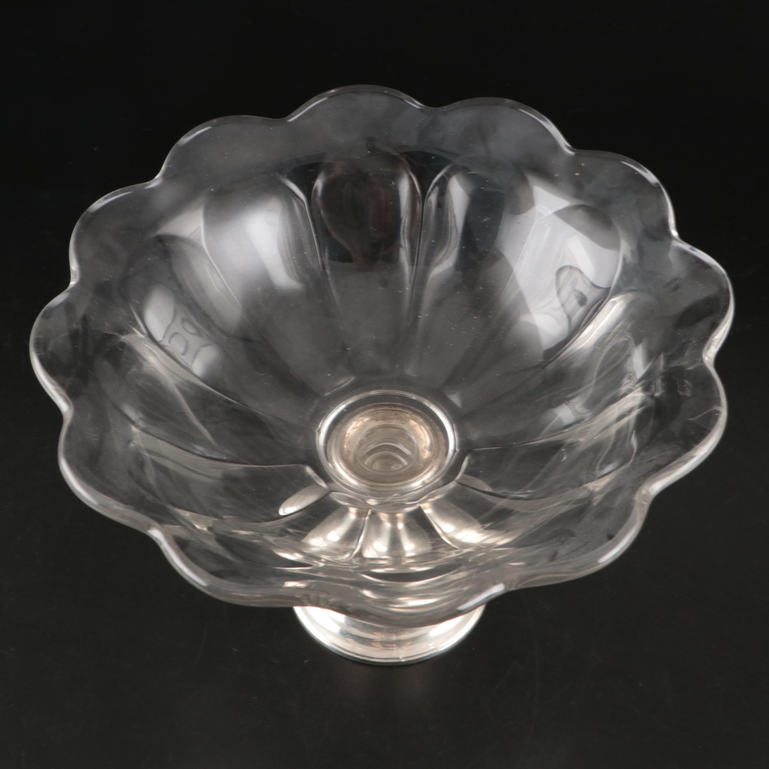 Gorham and Preisner Sterling Silver Candlestick and Glass Pedestal Bowls