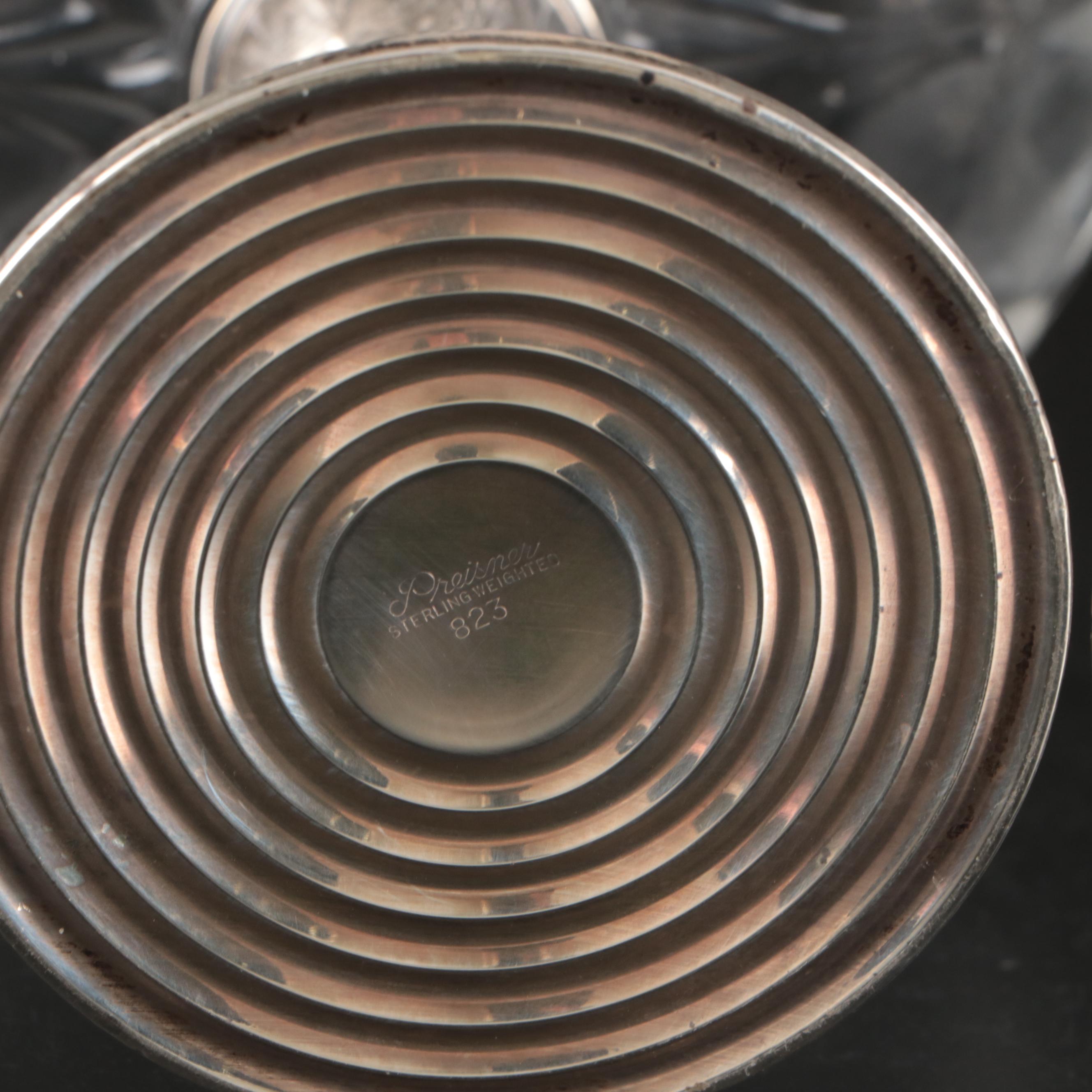 Gorham and Preisner Sterling Silver Candlestick and Glass Pedestal Bowls