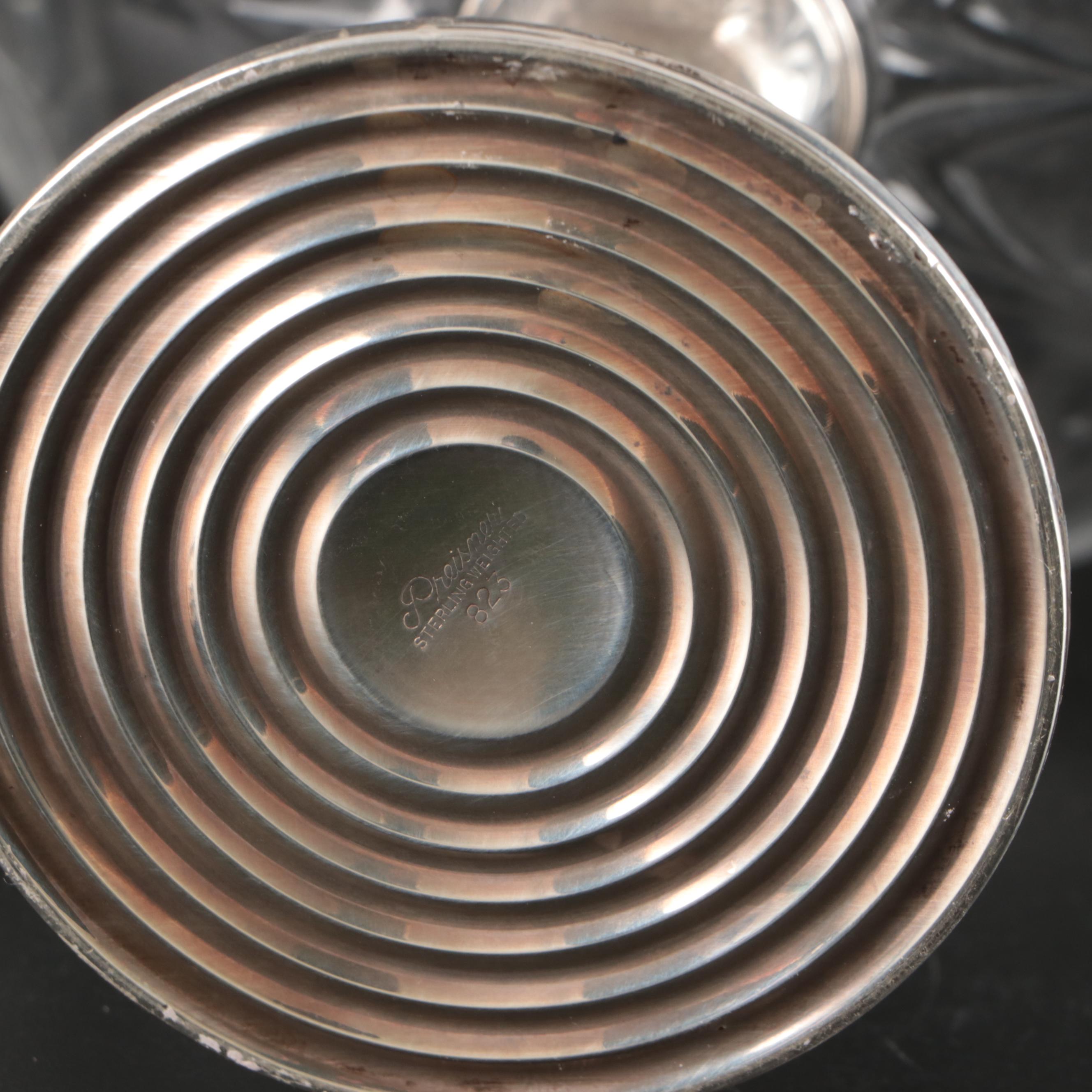 Gorham and Preisner Sterling Silver Candlestick and Glass Pedestal Bowls