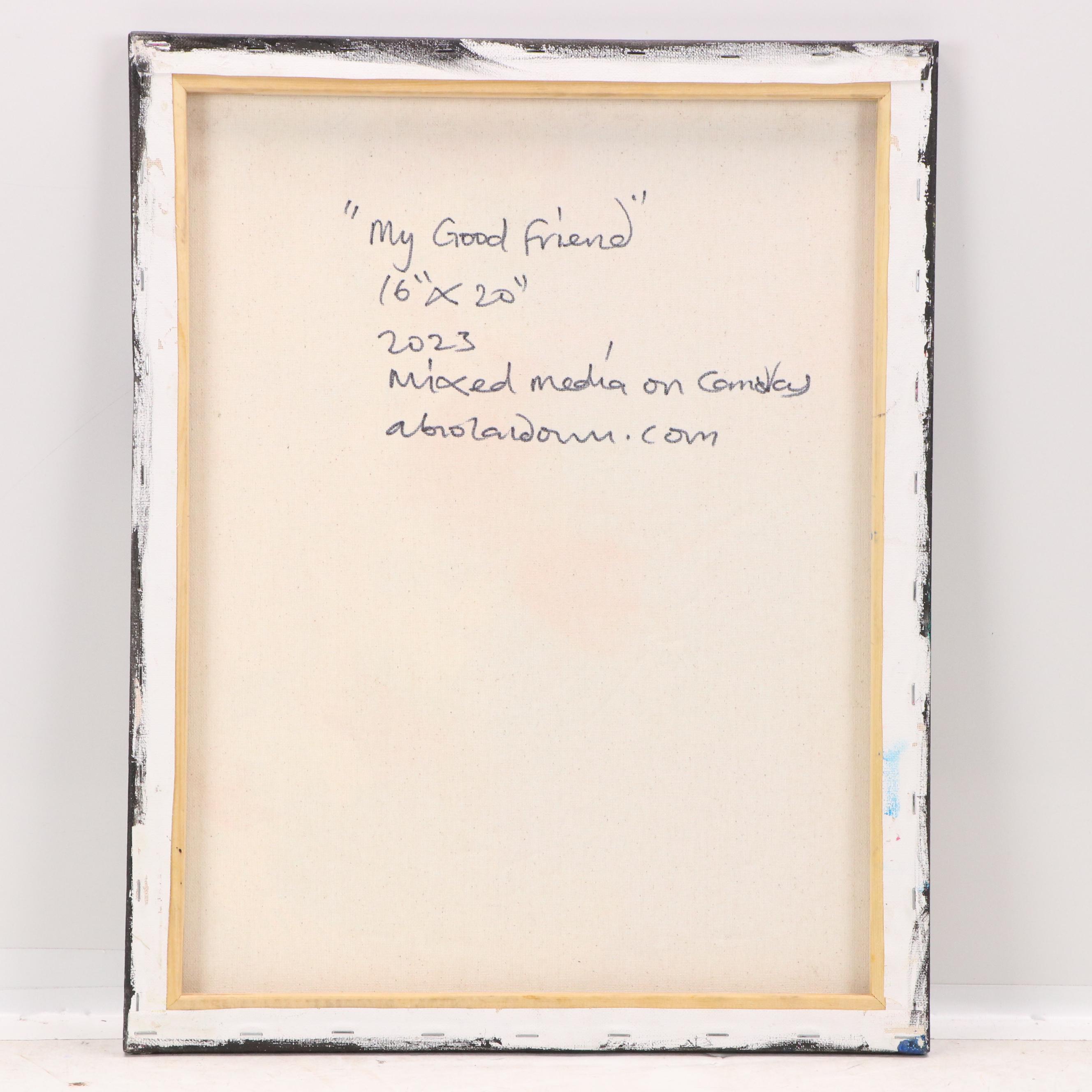 Abiola Idowu Stylized Mixed Media Portrait "My Good Friend" 2023