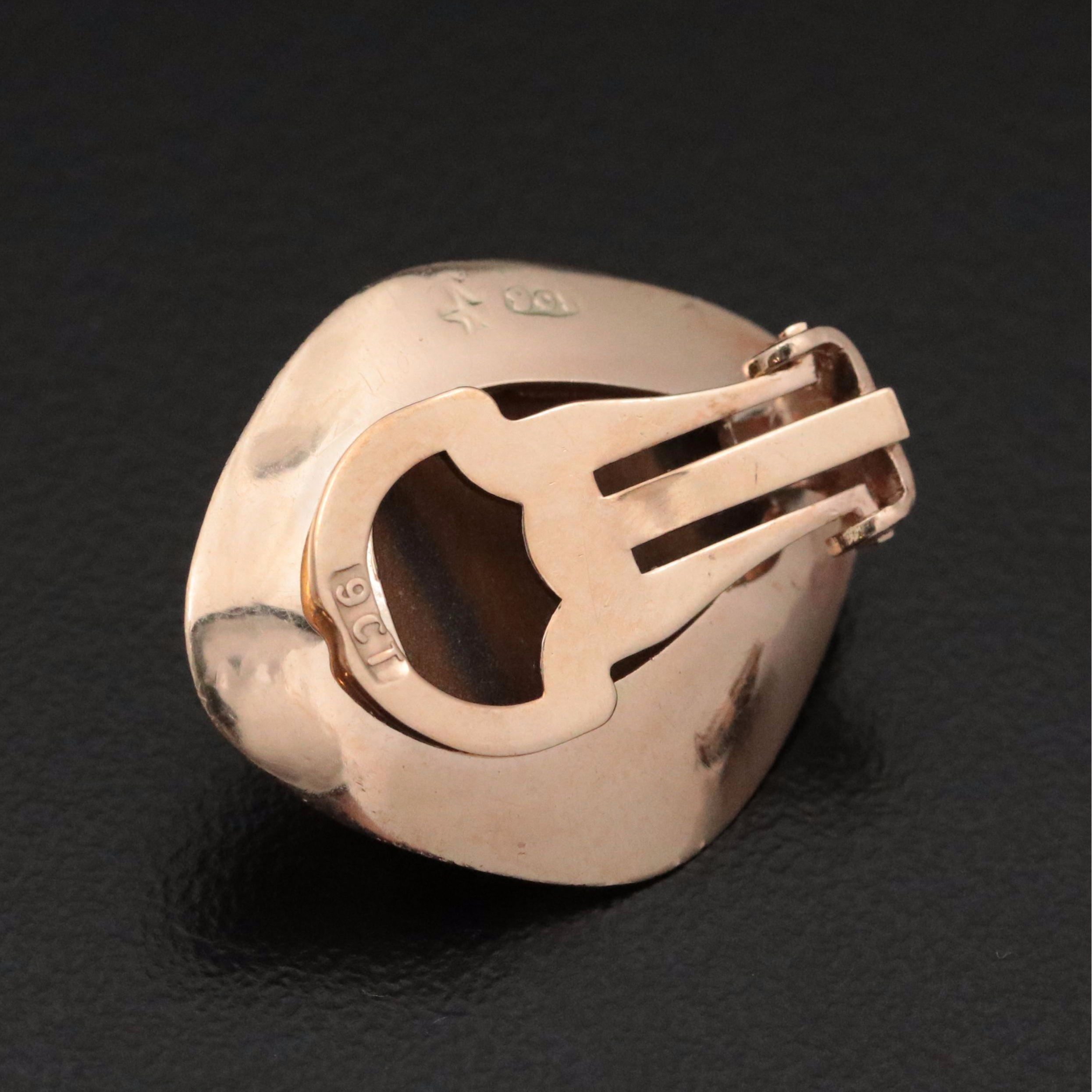 Modernist 9K Rose Gold Tiger's Eye Earrings and Converter Brooch