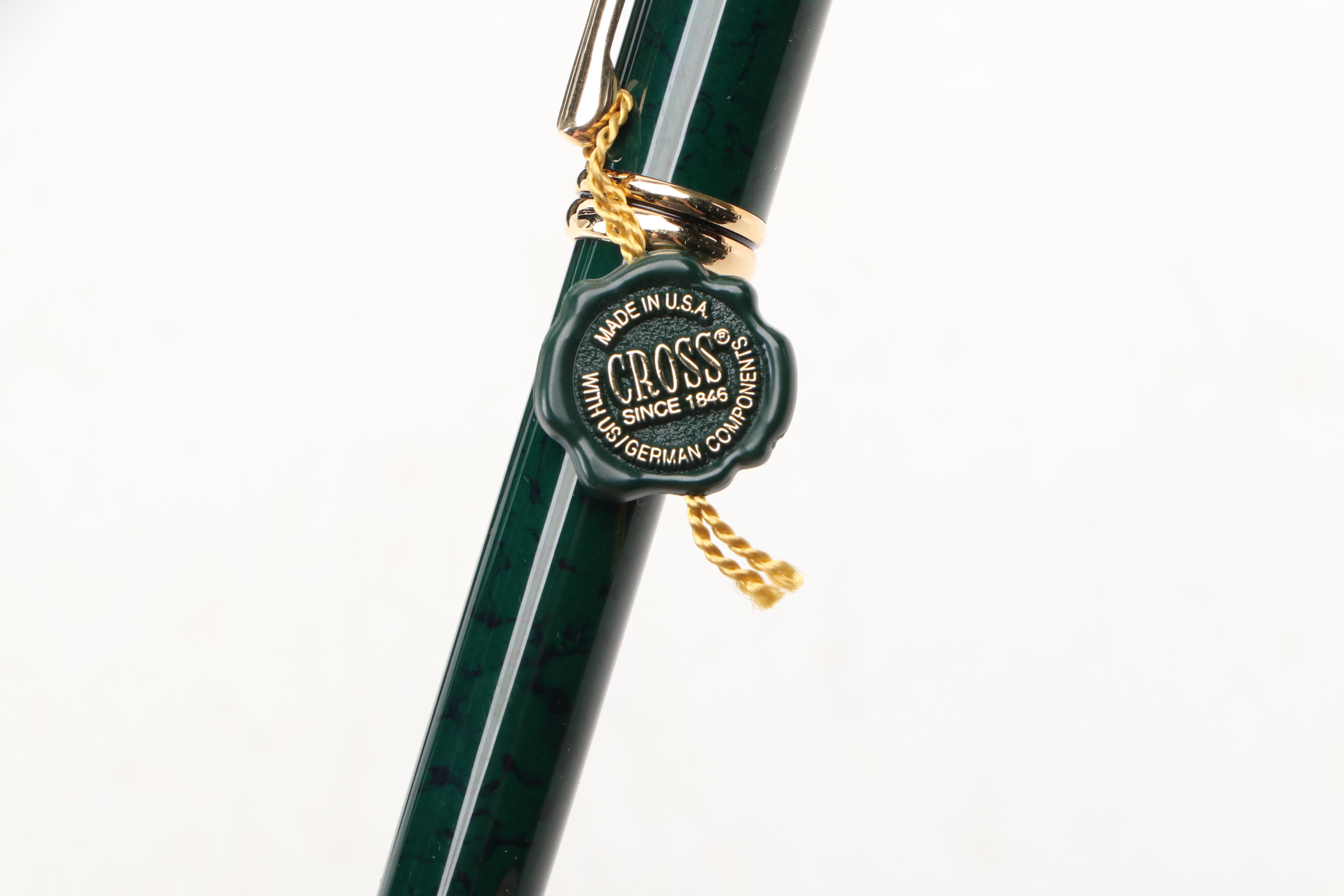Aurora Italian Fountain Pen with 14K Nib, and Cross Pen, Late 20th Century