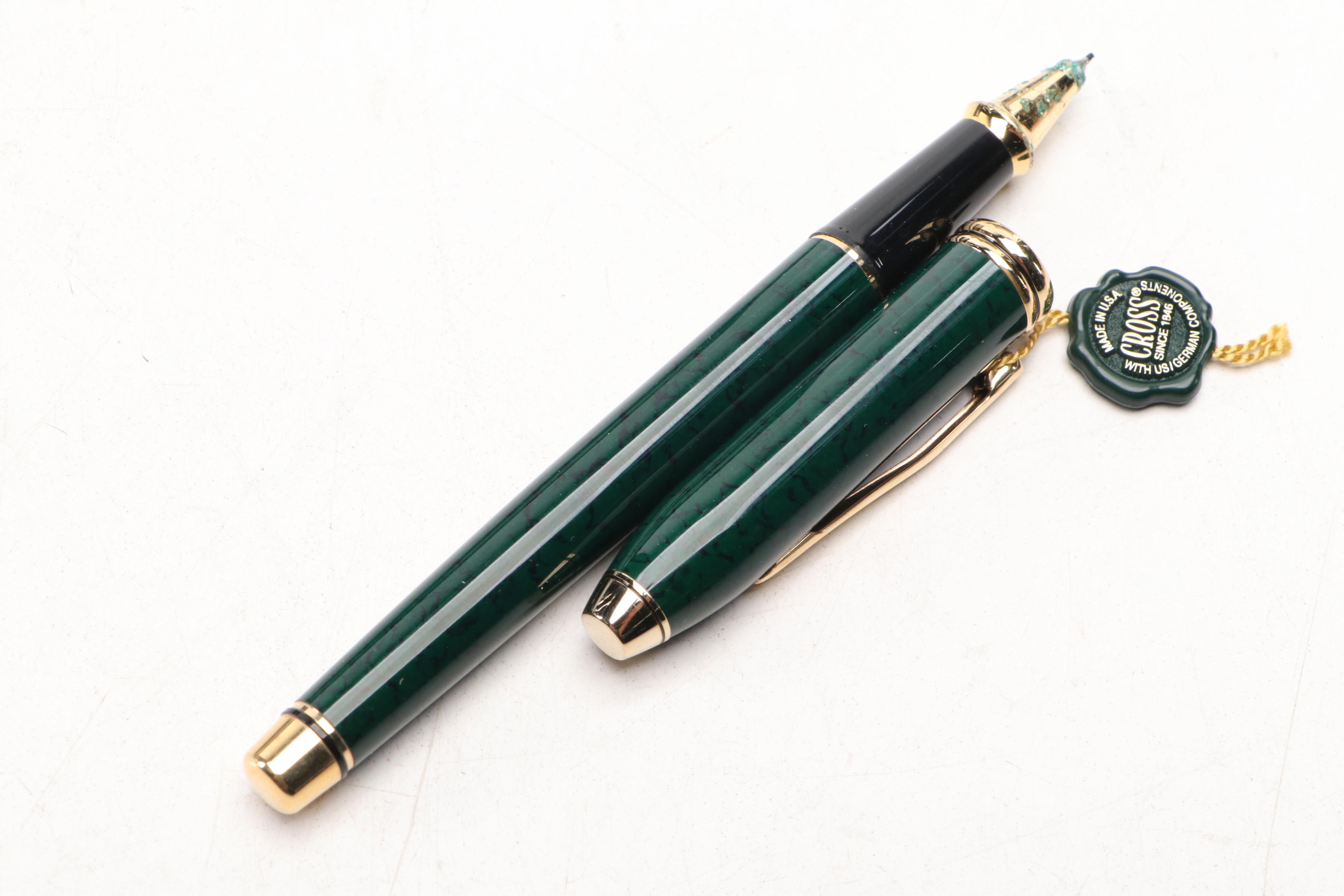 Aurora Italian Fountain Pen with 14K Nib, and Cross Pen, Late 20th Century