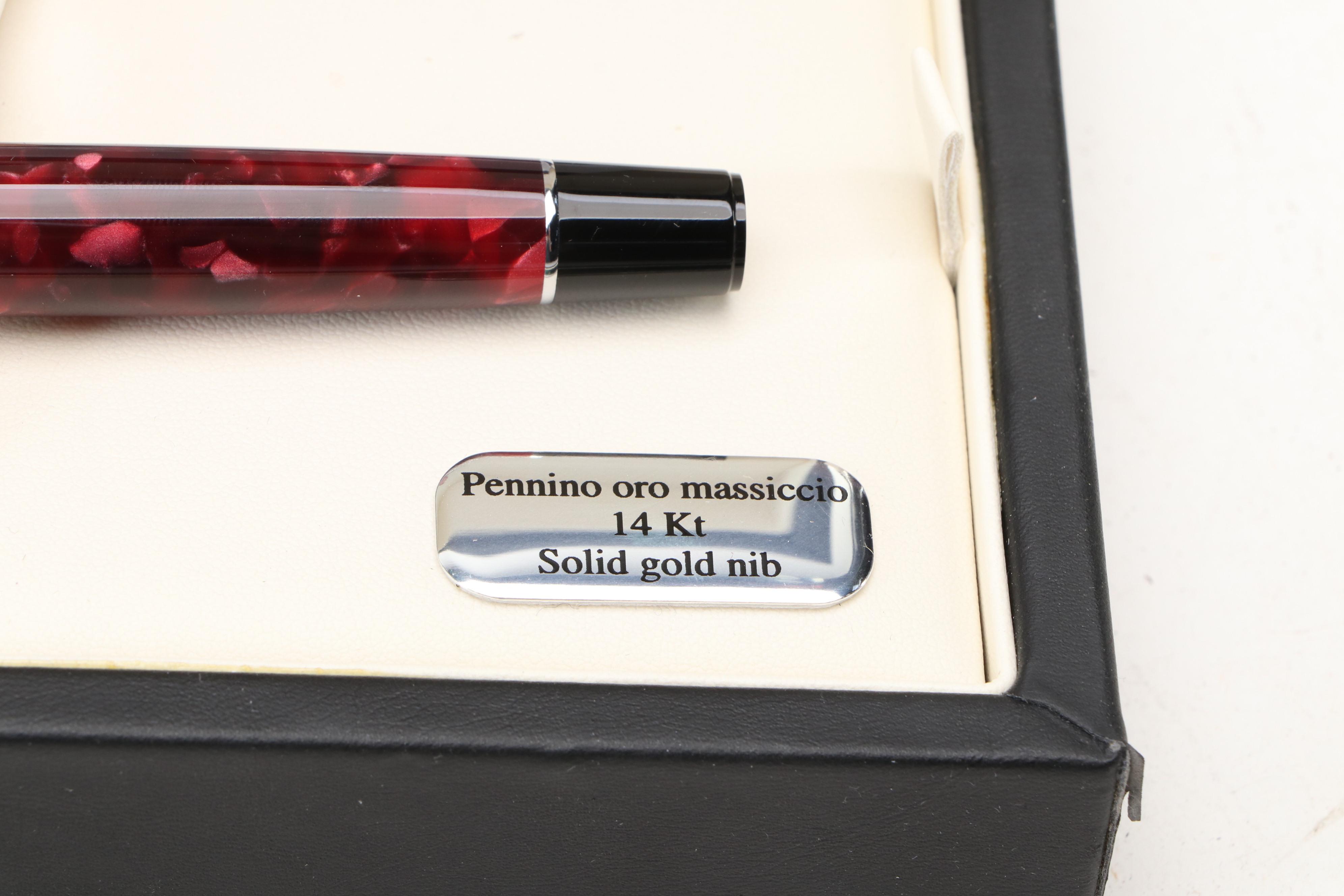 Aurora Italian Fountain Pen with 14K Nib, and Cross Pen, Late 20th Century