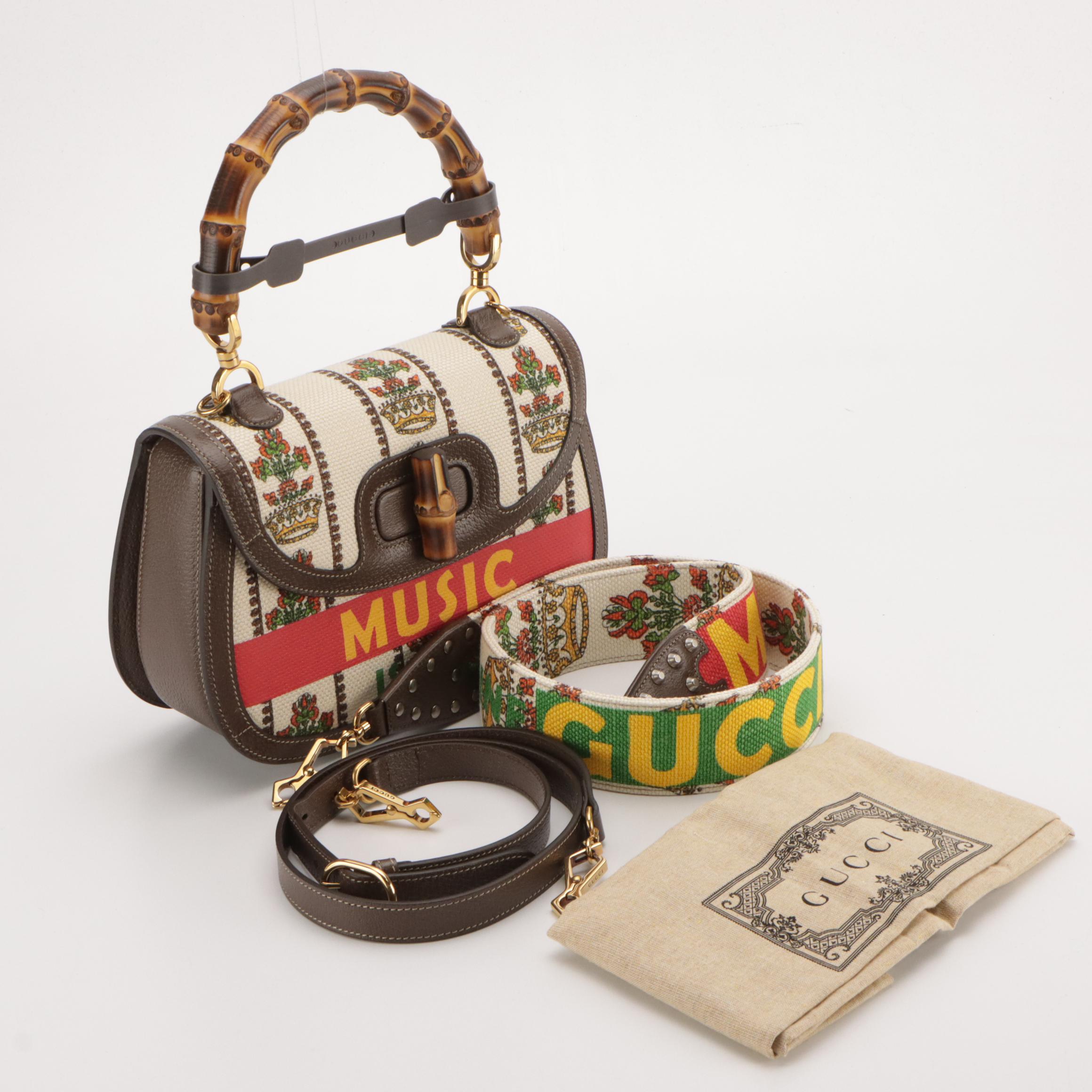 Gucci 100 Limited Edition Bamboo 1947 Bag in Centennial Music Printed Canvas