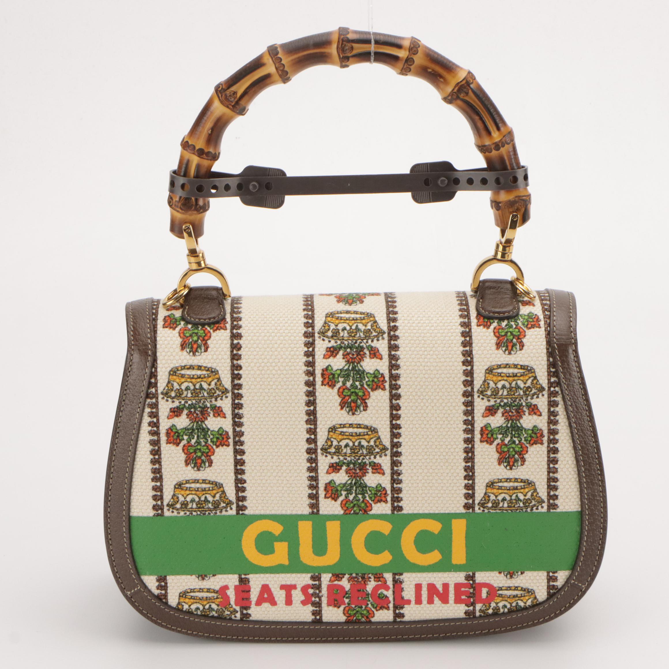 Gucci 100 Limited Edition Bamboo 1947 Bag in Centennial Music Printed Canvas