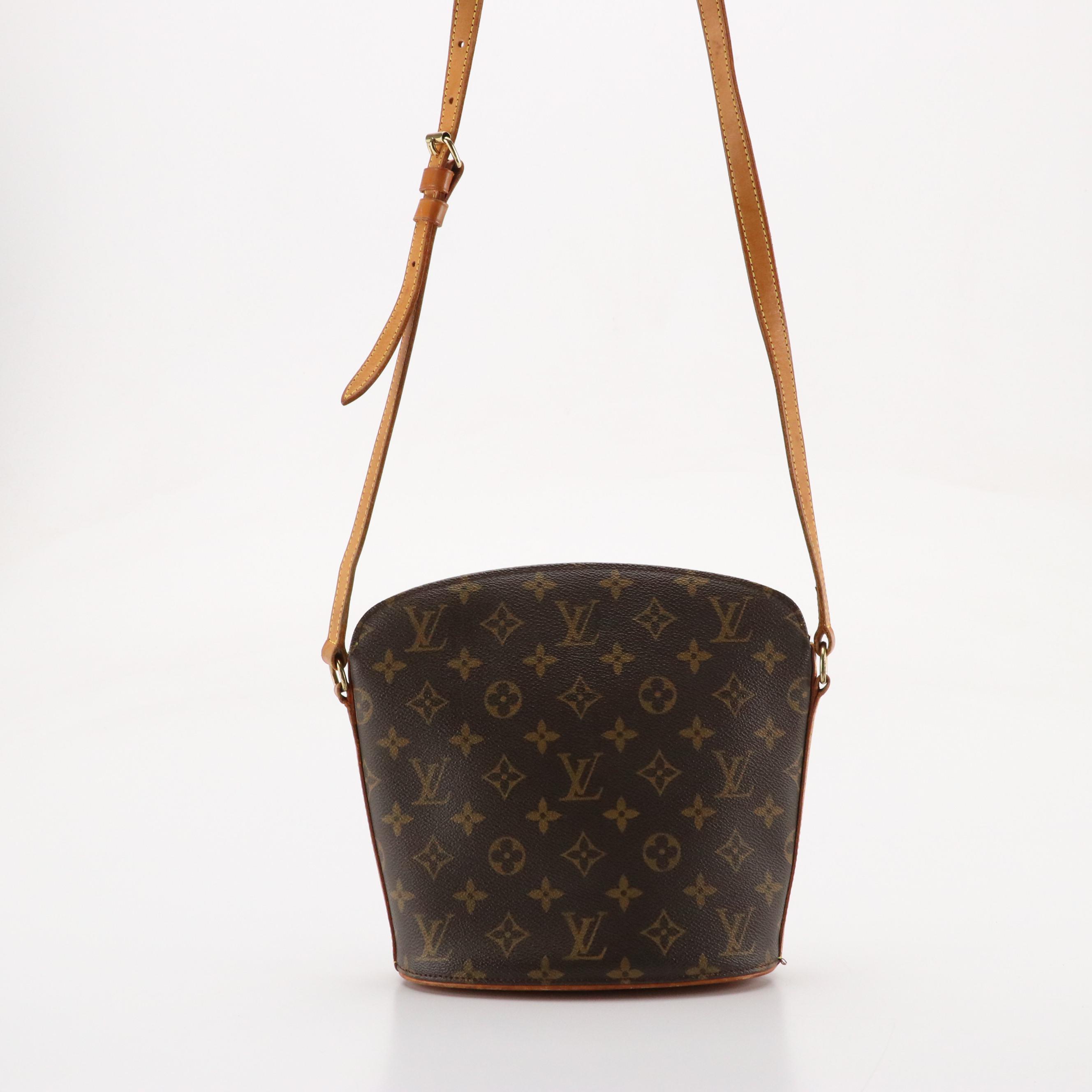Louis Vuitton Drouot Crossbody Bag in Monogram Canvas and Brown Leather Trim