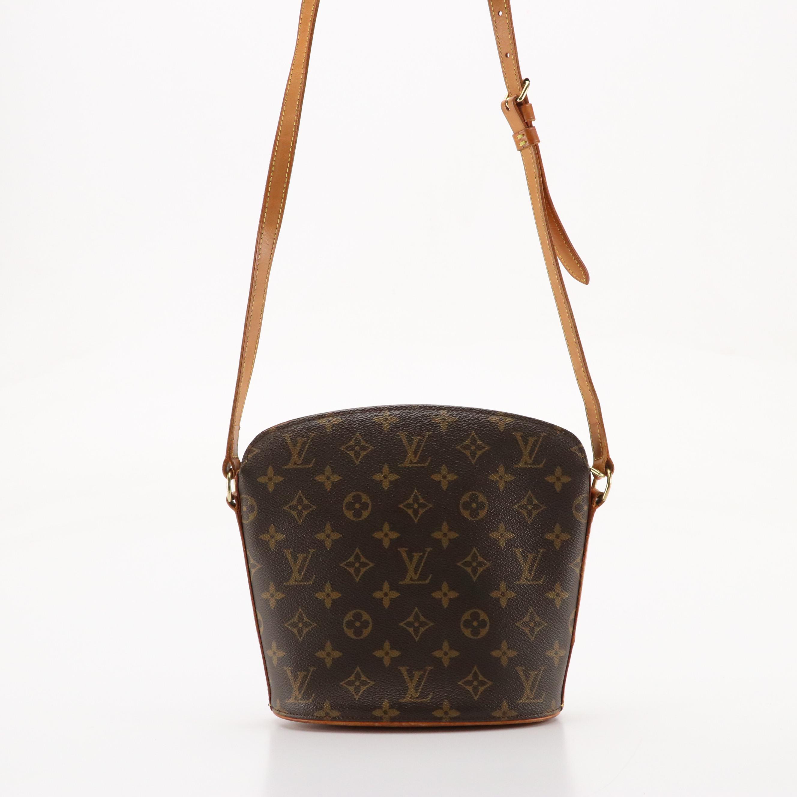 Louis Vuitton Drouot Crossbody Bag in Monogram Canvas and Brown Leather Trim