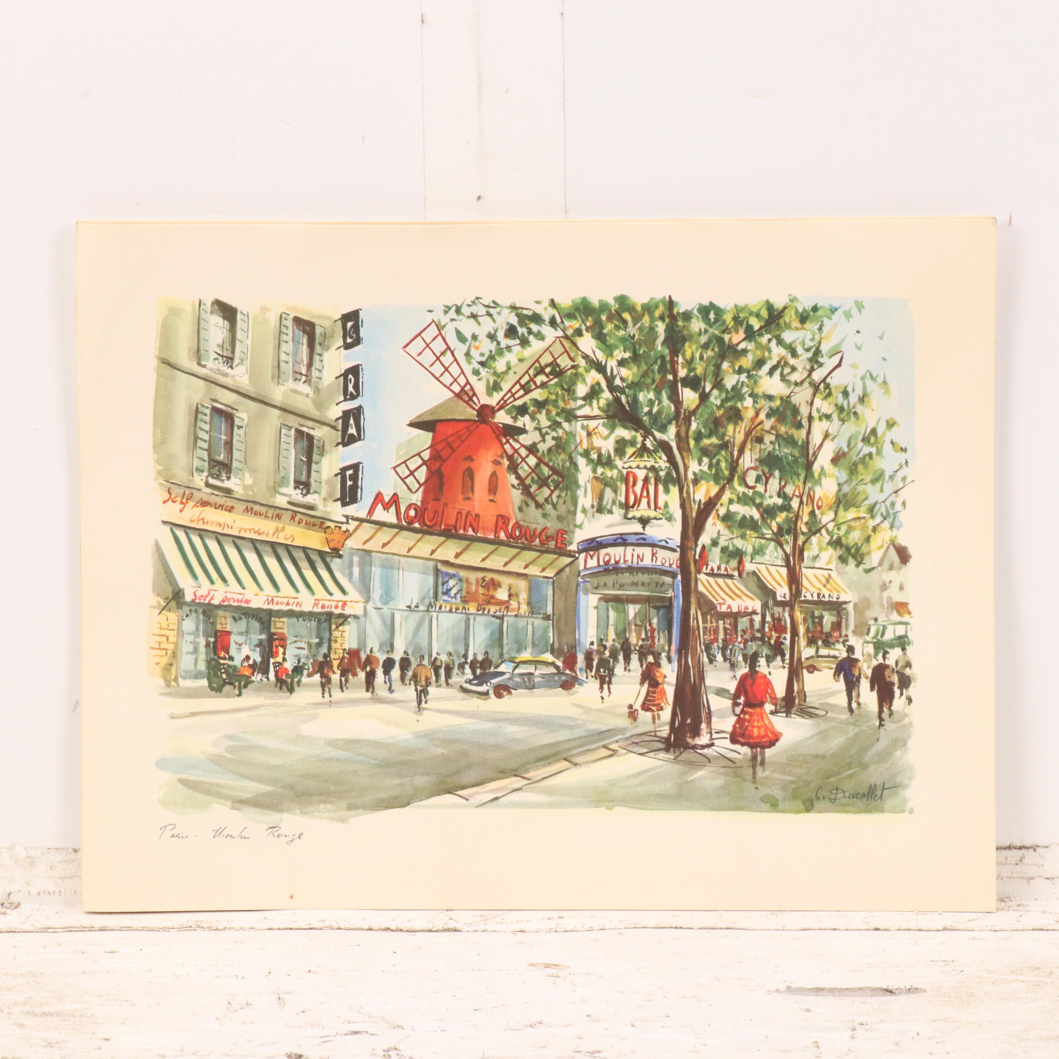 Offset Lithographs After Claude Ducollet with Parisian Street Scenes