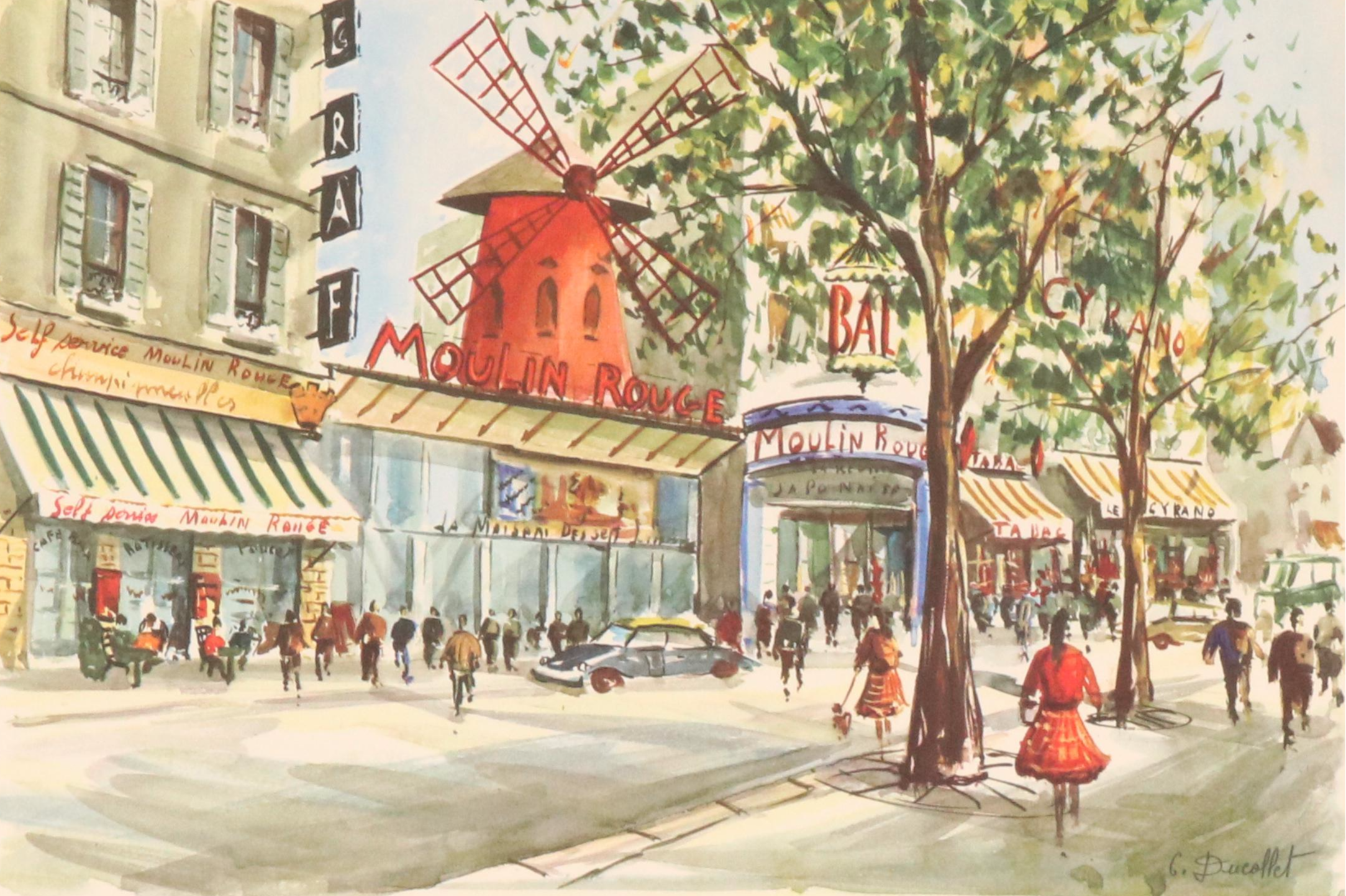 Offset Lithographs After Claude Ducollet with Parisian Street Scenes